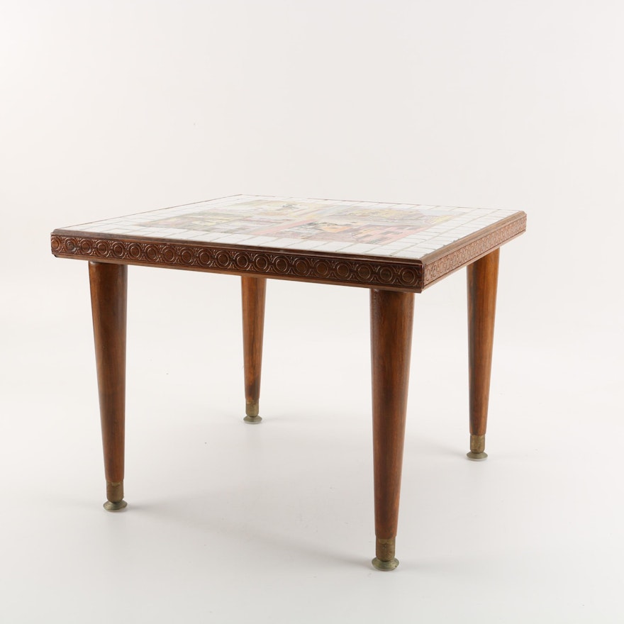 Mid Century Modern "Portuguese" Tile Top Accent Table