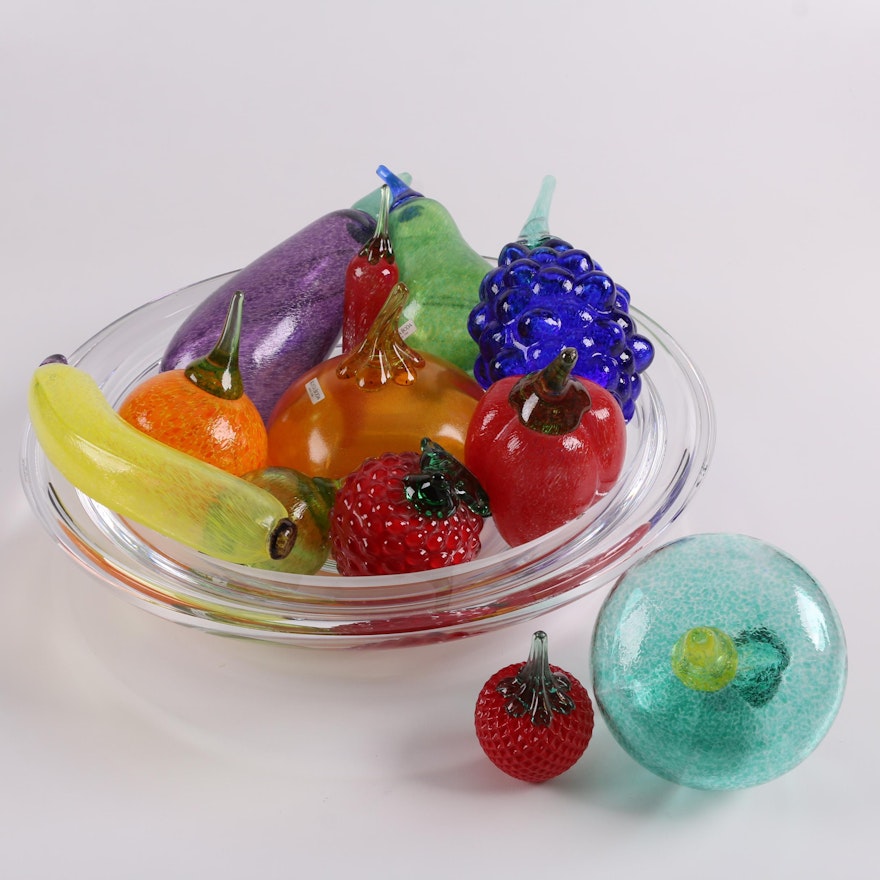 Crystal Bowl with Kosta Boda and Svoboda Glass Fruit