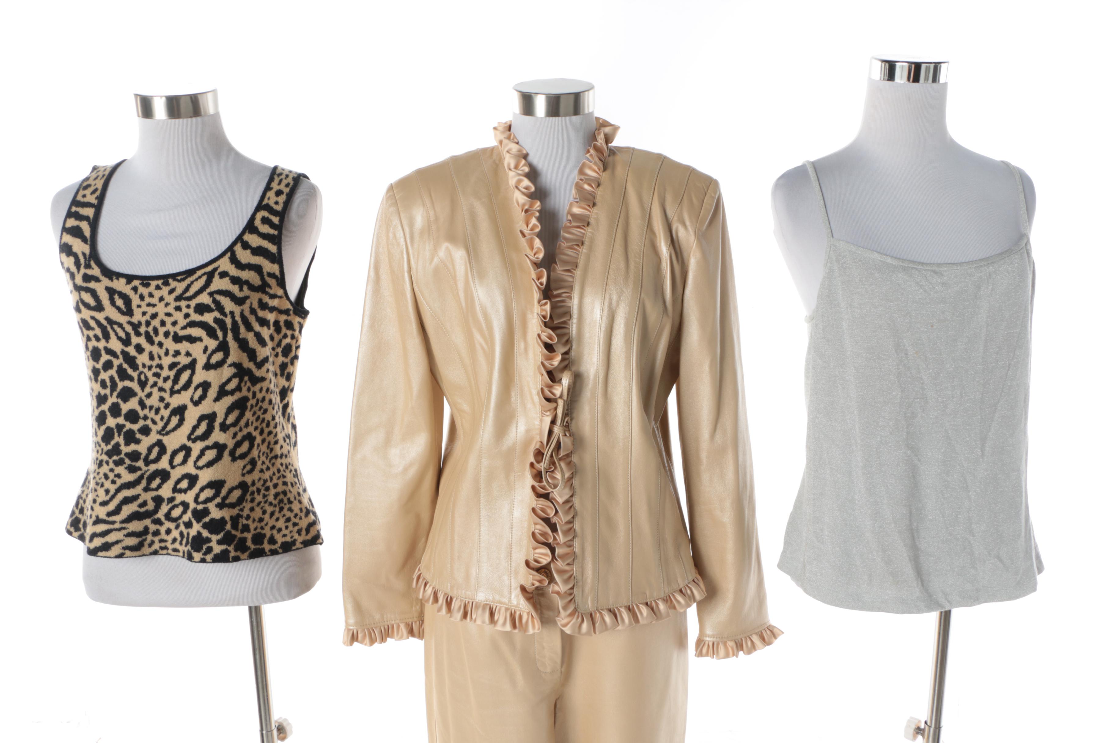 Women's St. John Collection Leather Pantsuit and St. John Brand Tank Tops