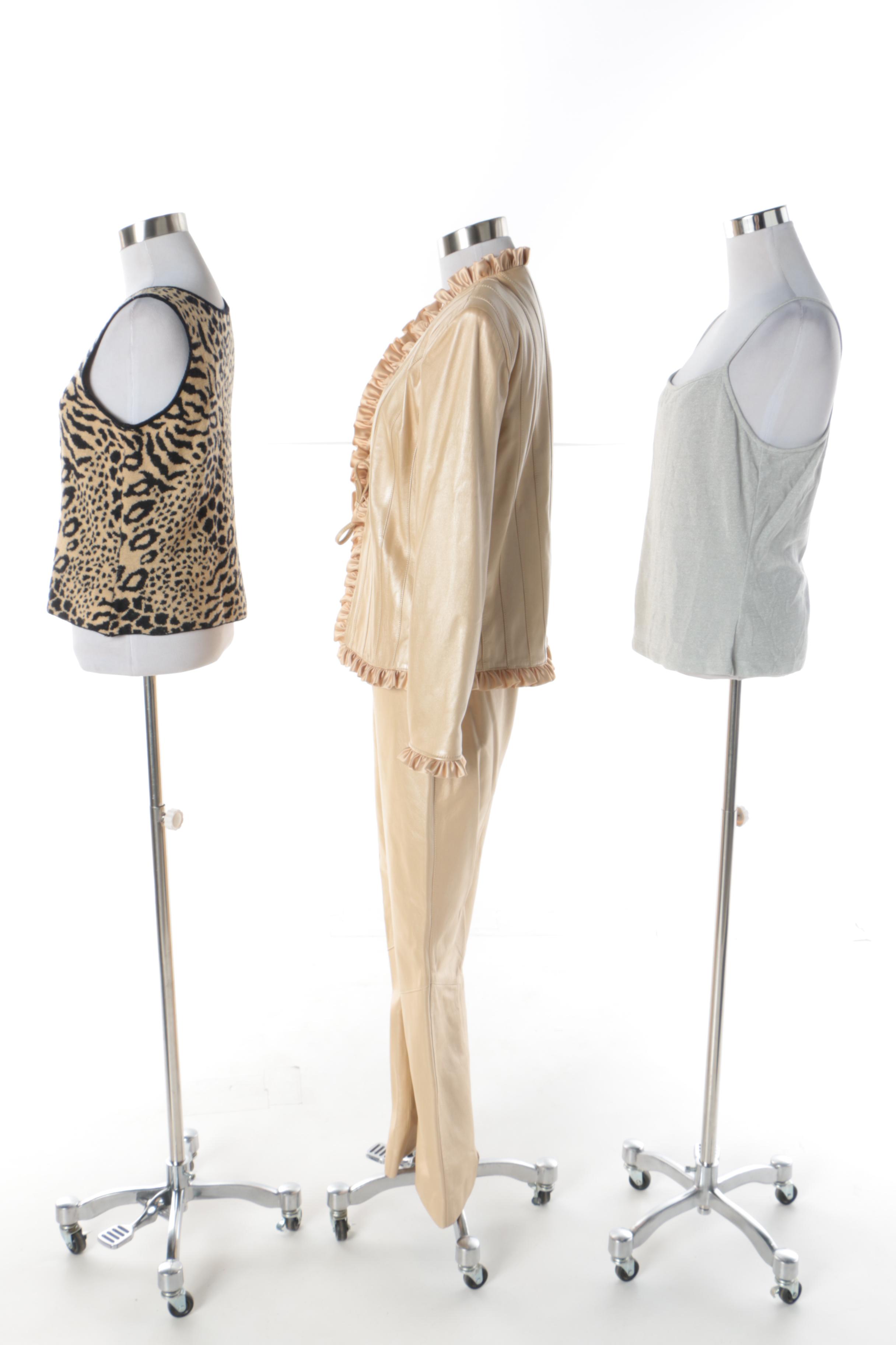 Women's St. John Collection Leather Pantsuit and St. John Brand Tank Tops