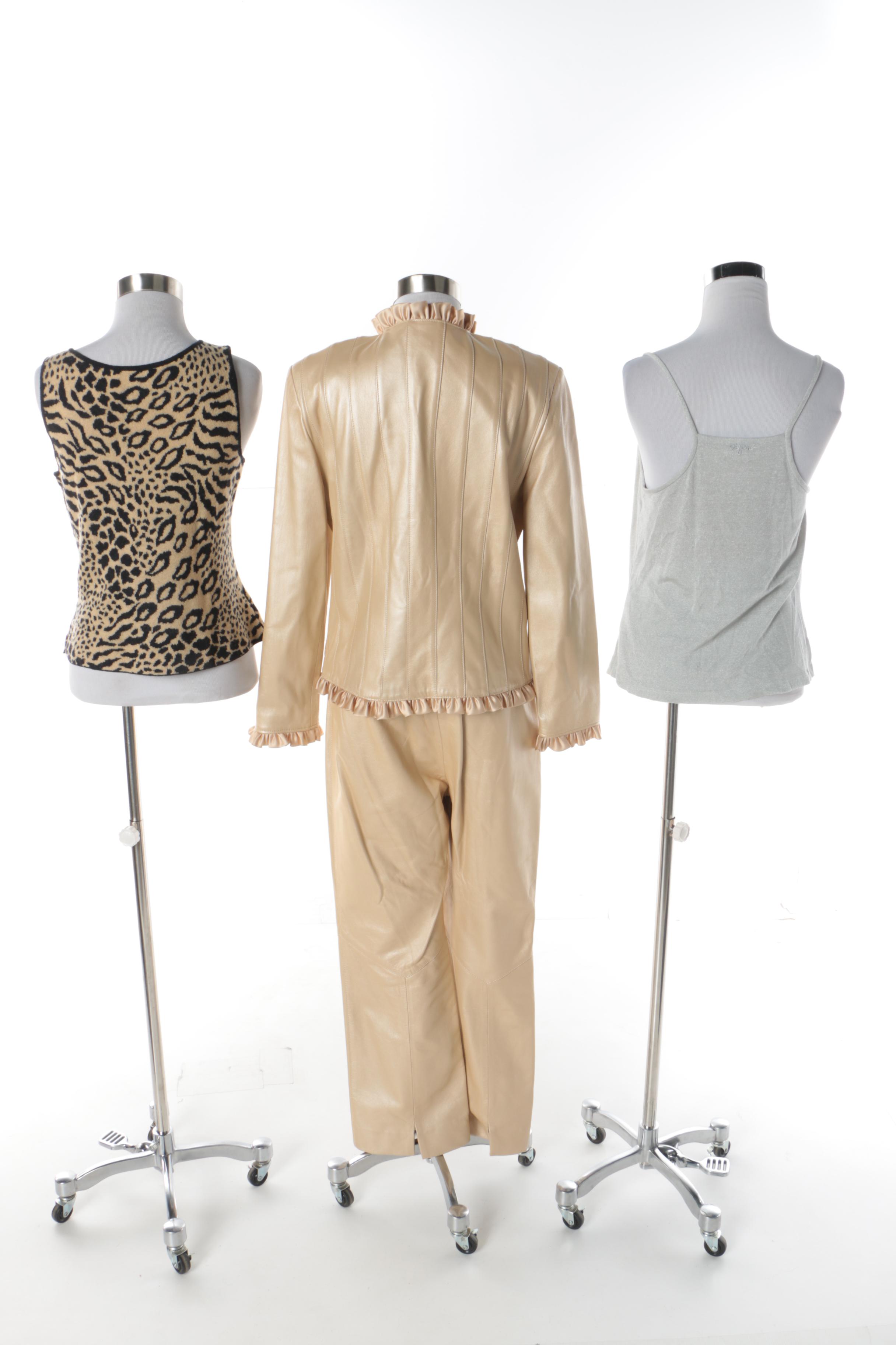 Women's St. John Collection Leather Pantsuit and St. John Brand Tank Tops