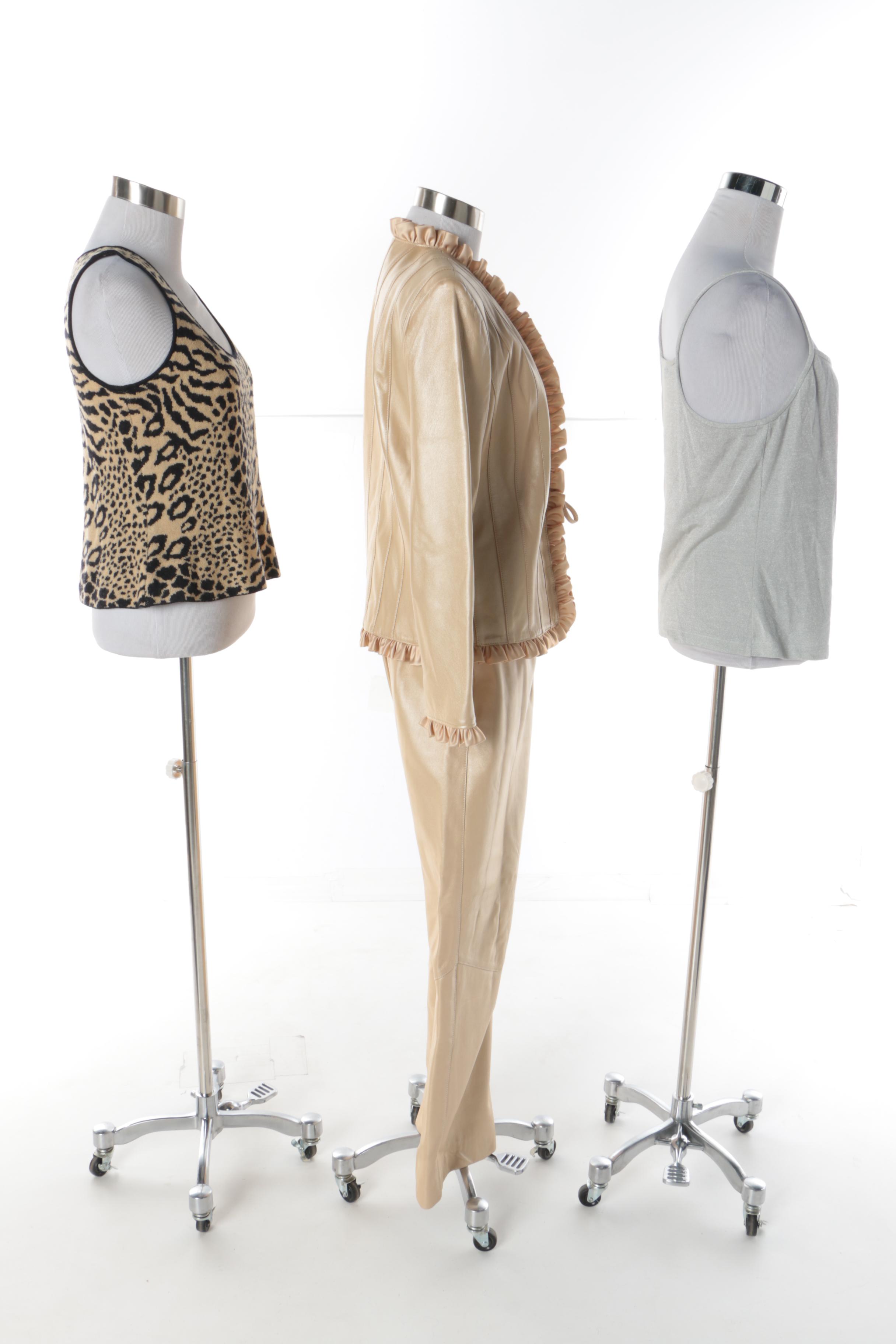 Women's St. John Collection Leather Pantsuit and St. John Brand Tank Tops