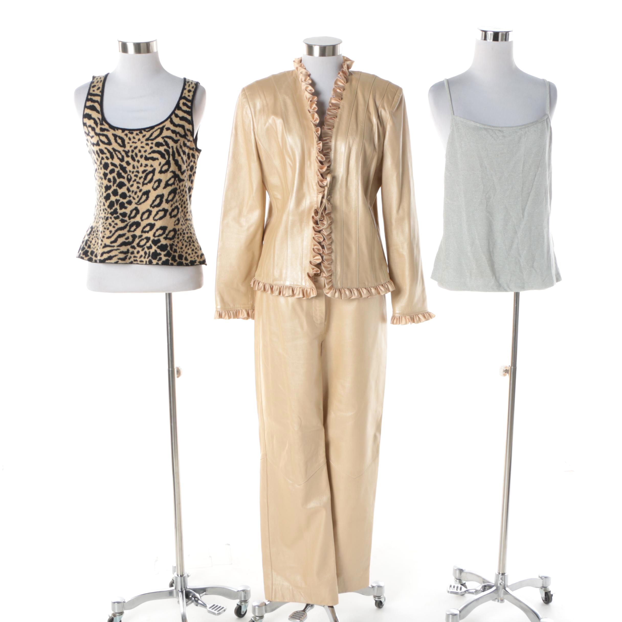 Women's St. John Collection Leather Pantsuit and St. John Brand Tank Tops