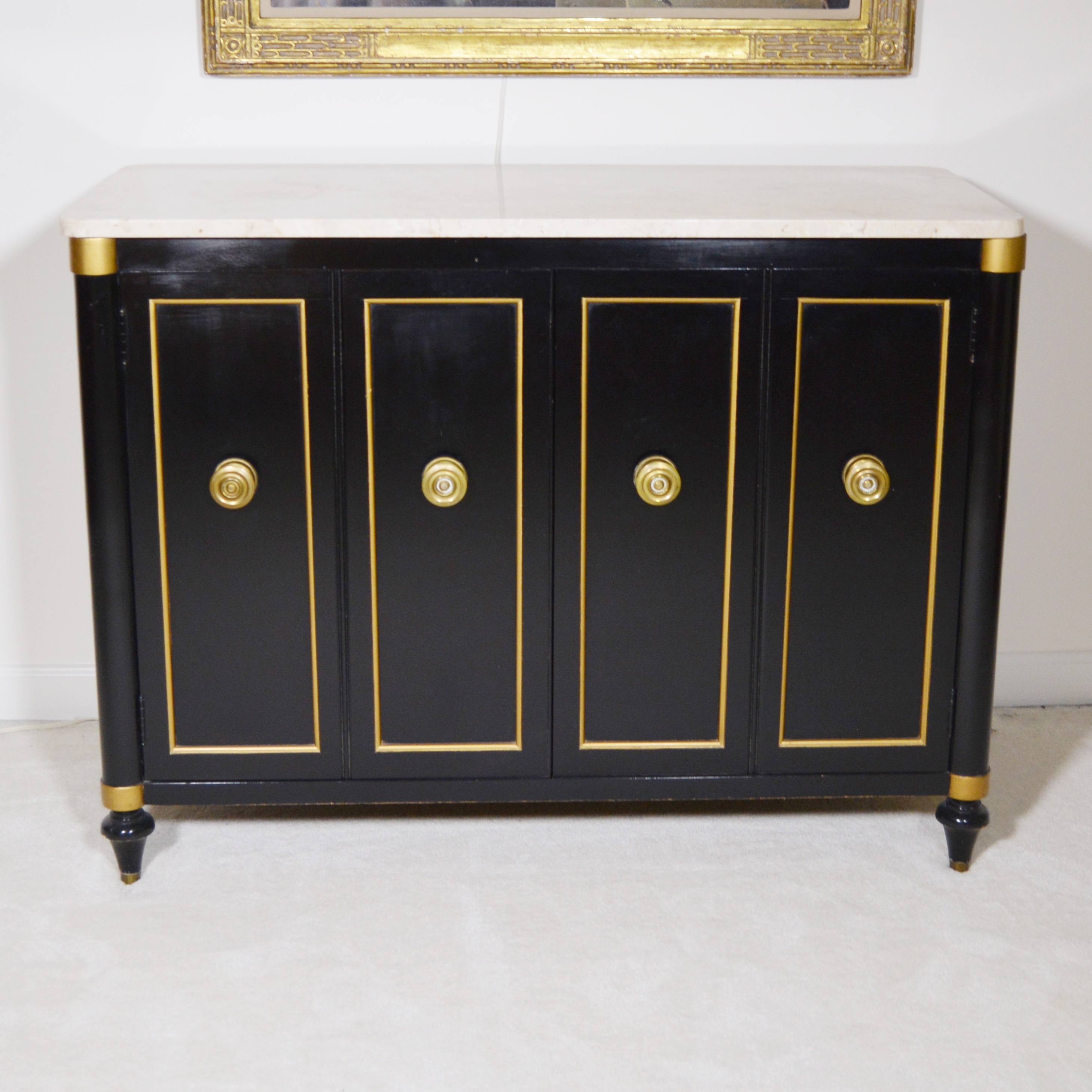 Regency Style Marble Top Black Cabinet by Brandt