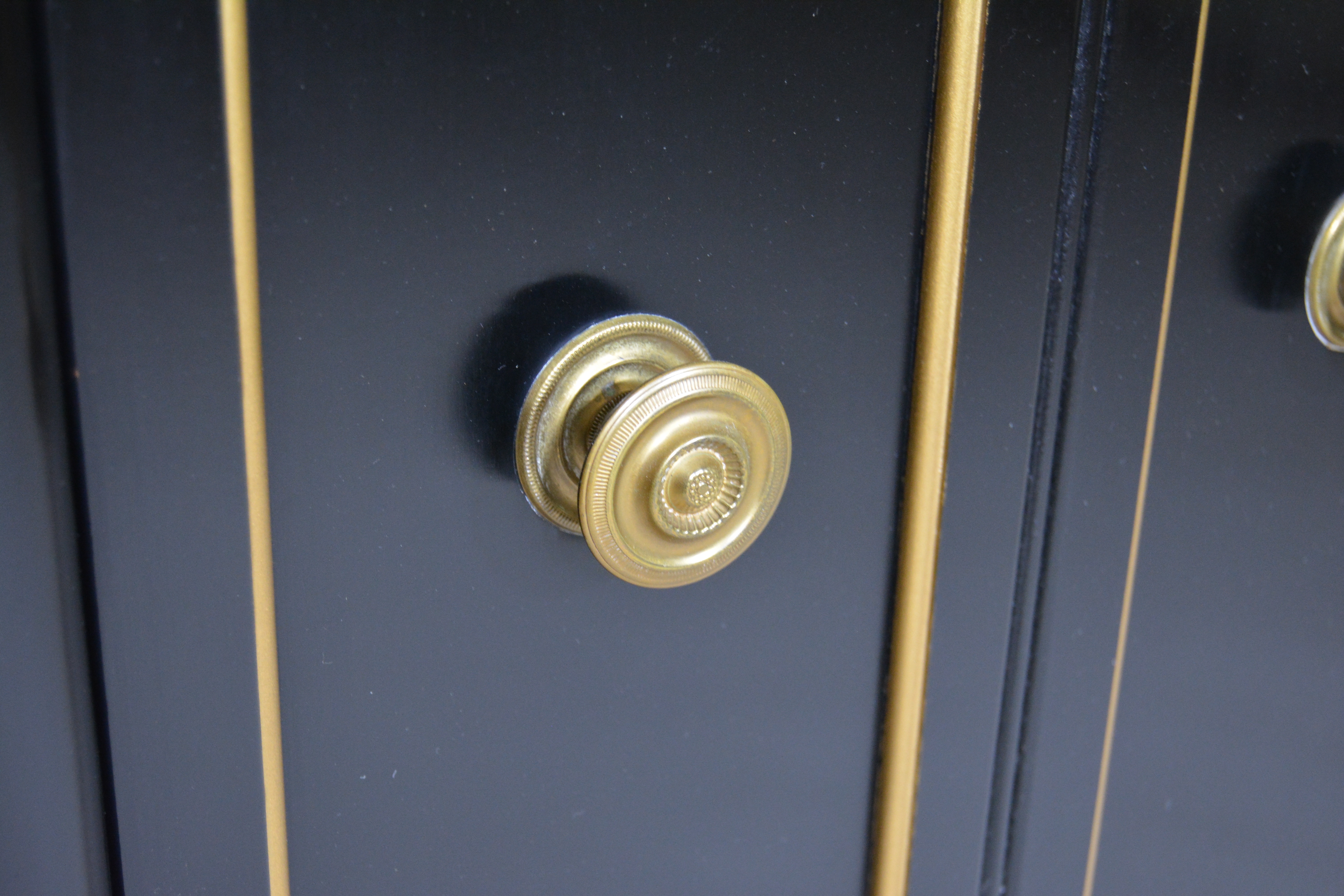 Regency Style Marble Top Black Cabinet by Brandt
