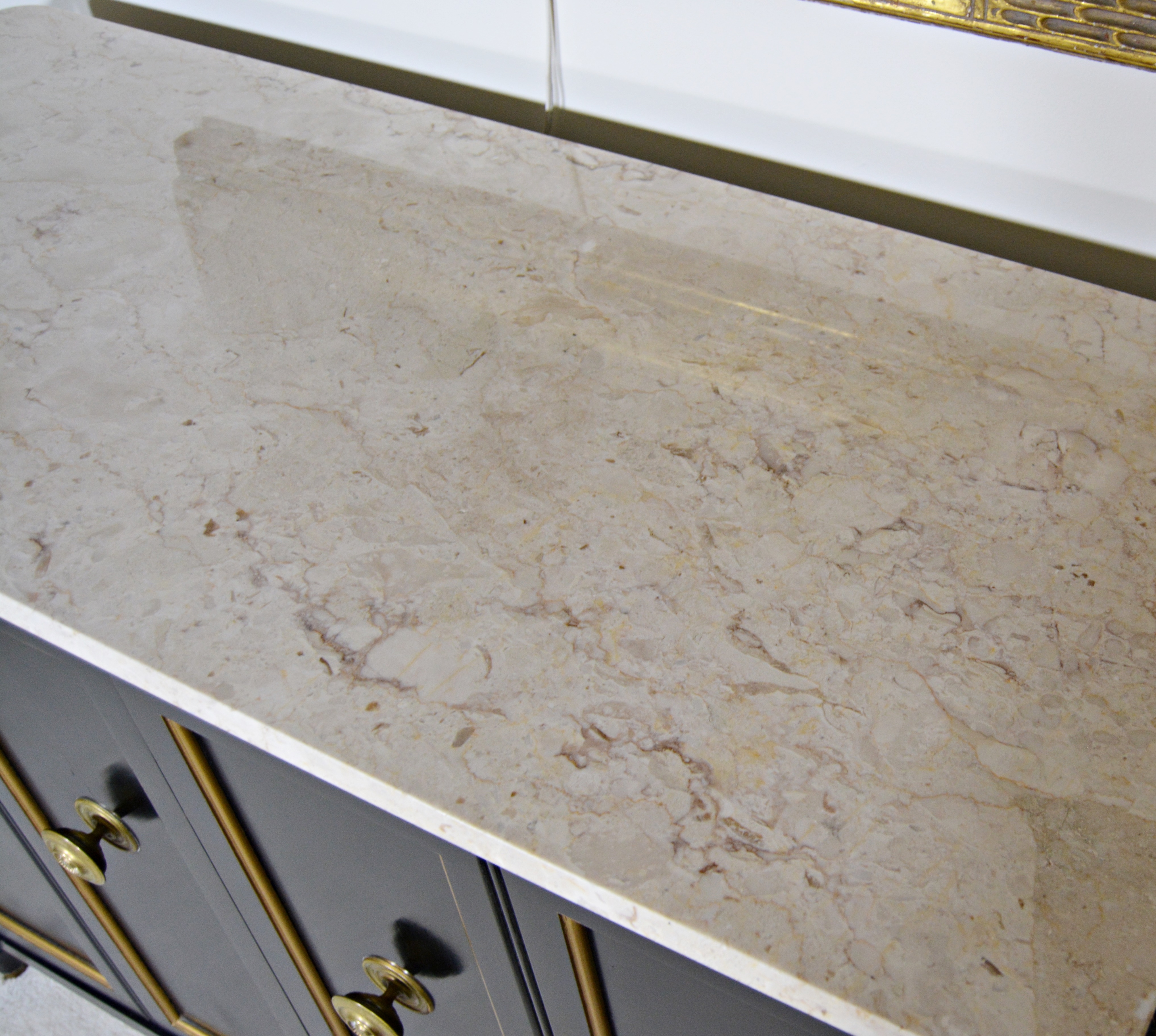 Regency Style Marble Top Black Cabinet by Brandt