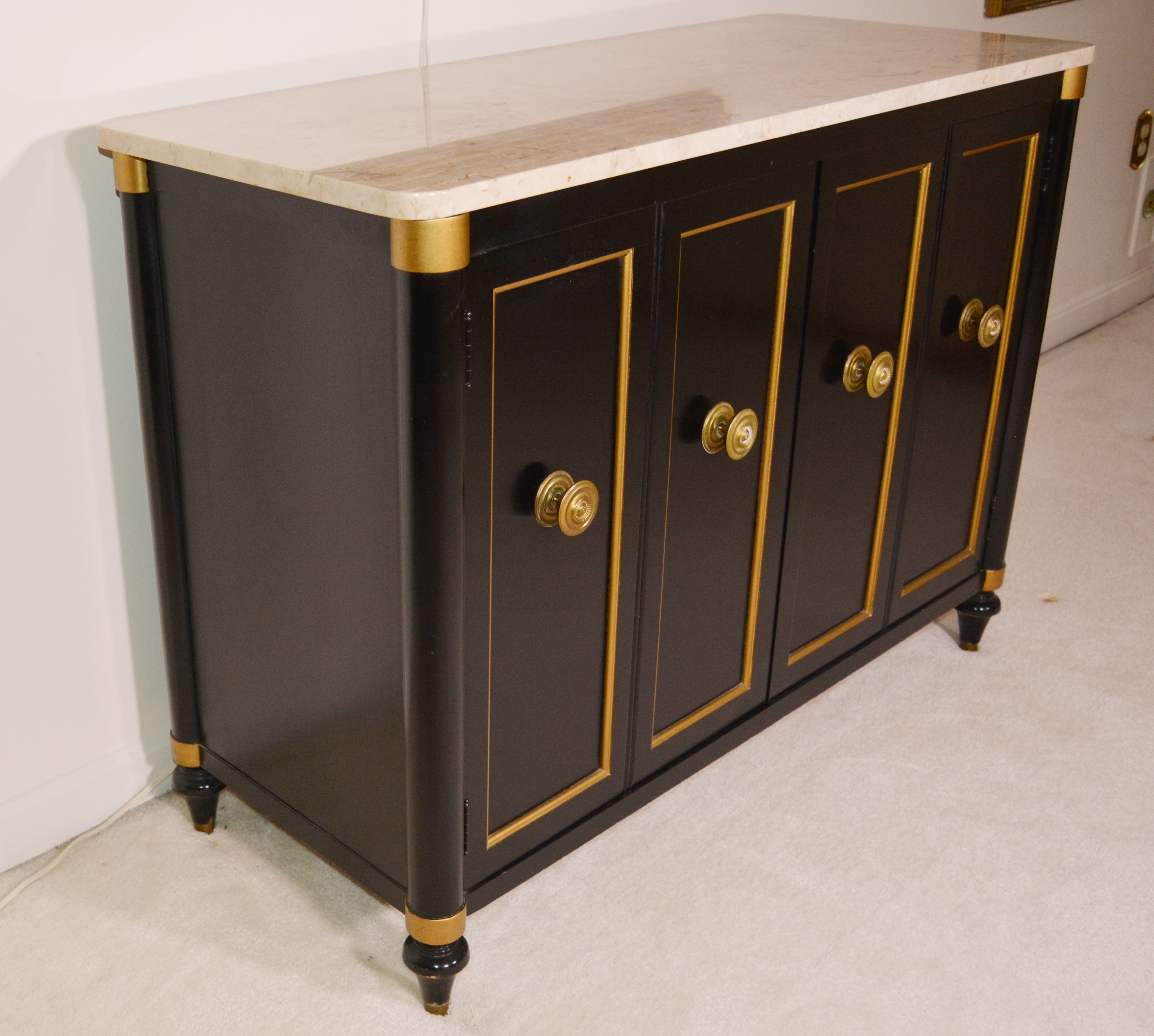 Regency Style Marble Top Black Cabinet by Brandt