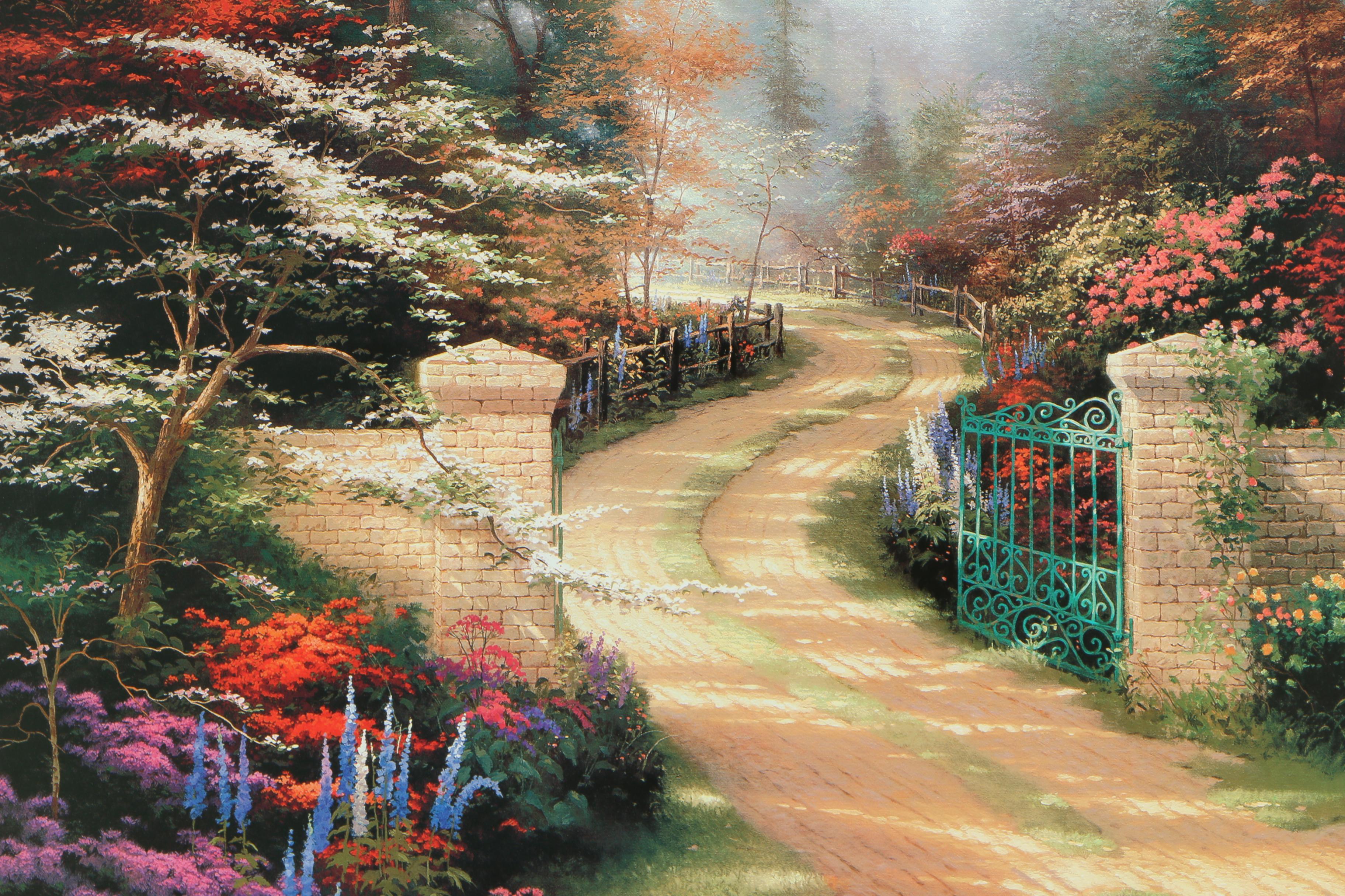 After Thomas Kinkade Offset Lithograph "Spring Gate"