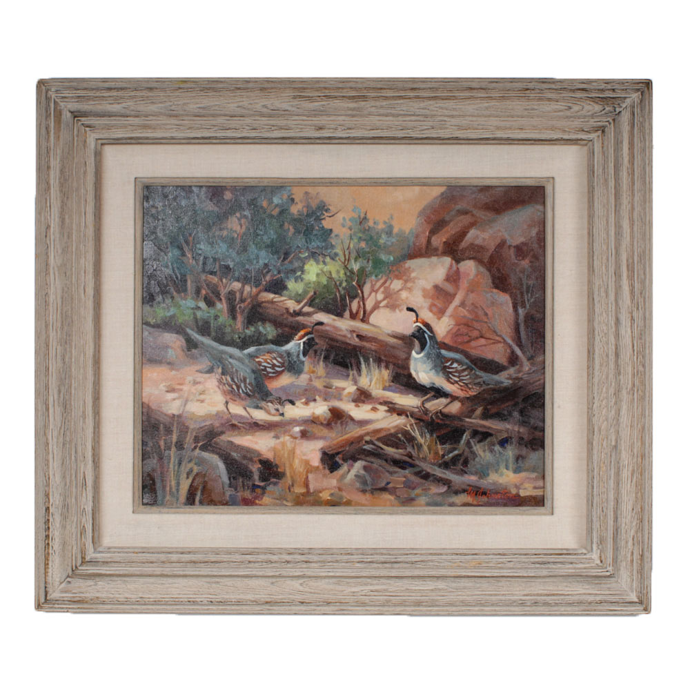 Maxine Johnston  Original Oil Painting "Gambel Quails"