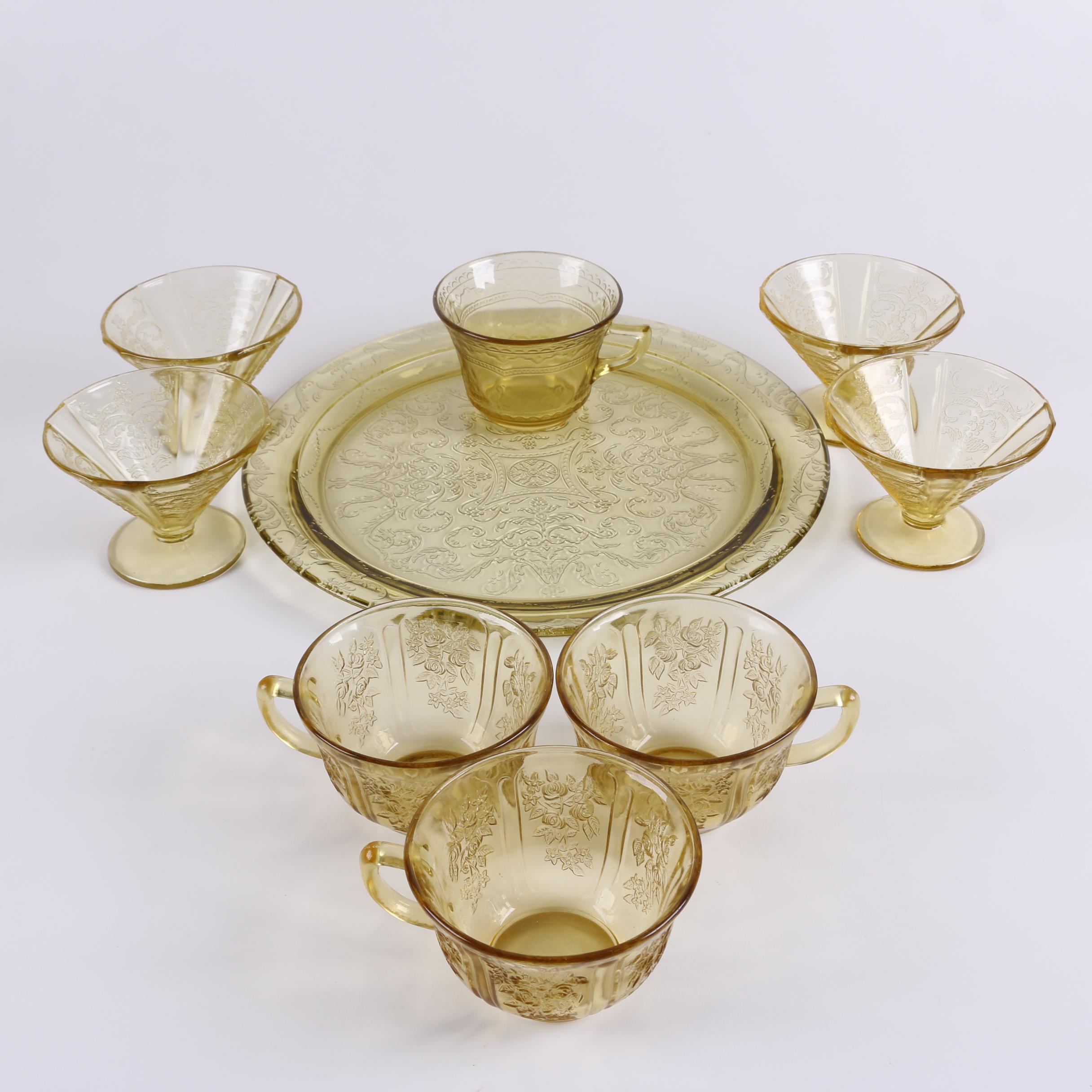 Federal Glass Amber Depression Glass Serveware "Madrid" and "Sharon"