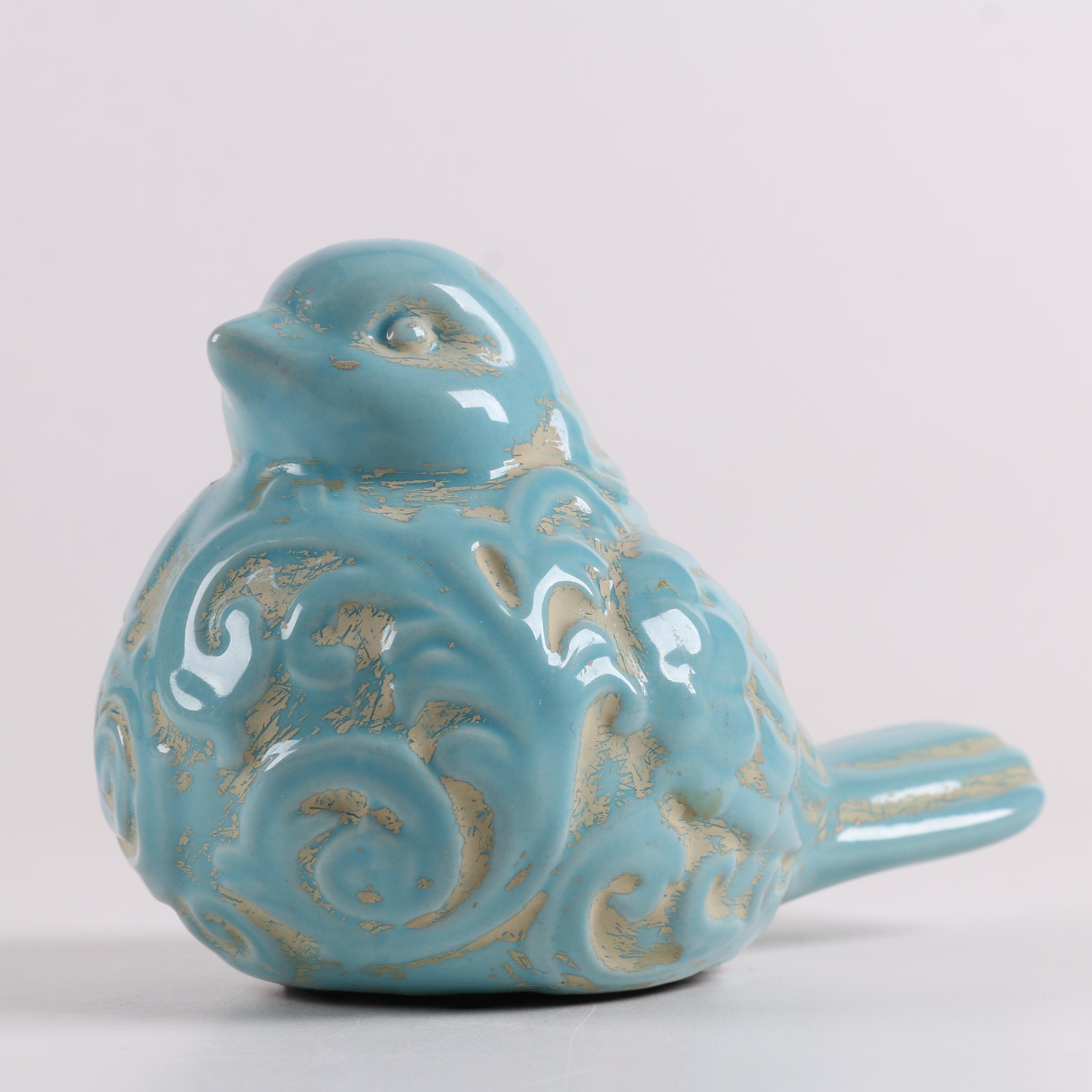 Blue Bird and Wild Turkey Ceramic Figurines