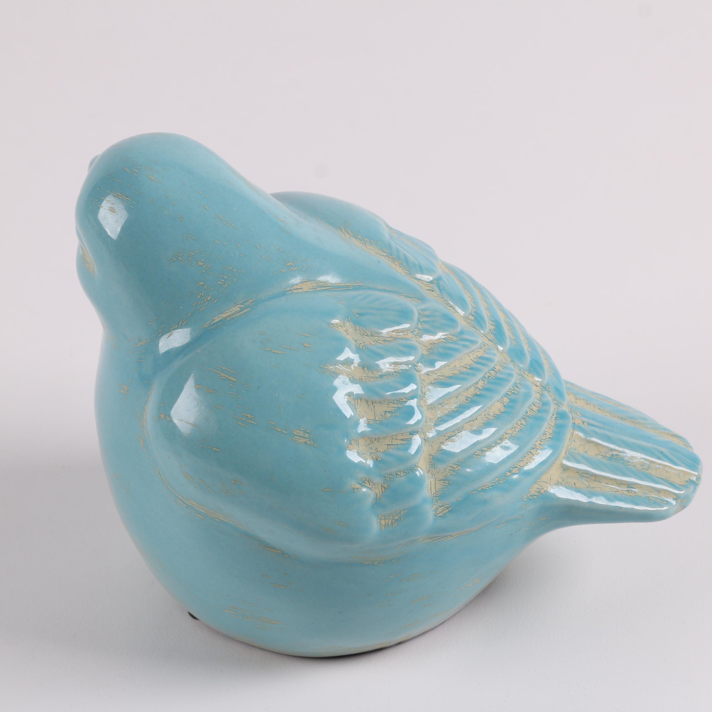 Blue Bird and Wild Turkey Ceramic Figurines