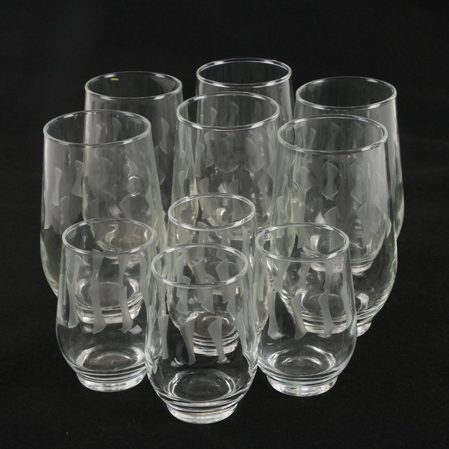 Water and Juice Glasses with Etched Geometrical Pattern