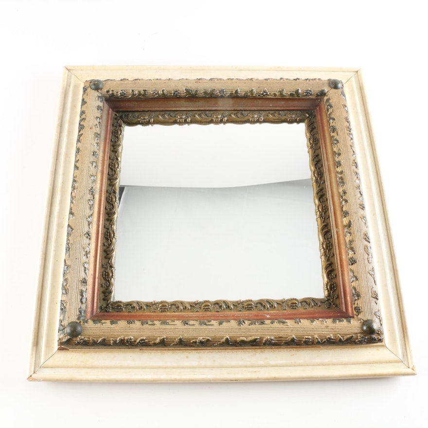 Vintage Neoclassical Painted Square Wall Mirror with Acanthus and Floral Details