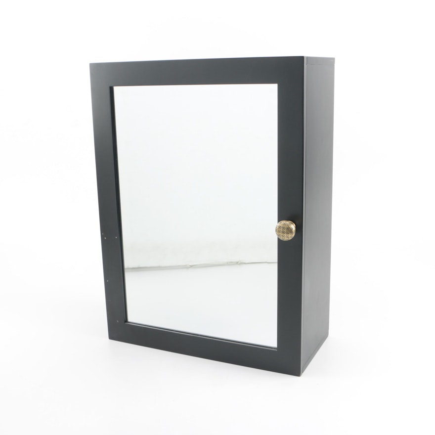 Contemporary Black Lacquered Wall Mount Cabinet with Mirrored Front Panel