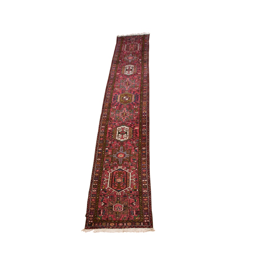 Vintage Hand-Knotted Persian Lamberan Wool Carpet Runner