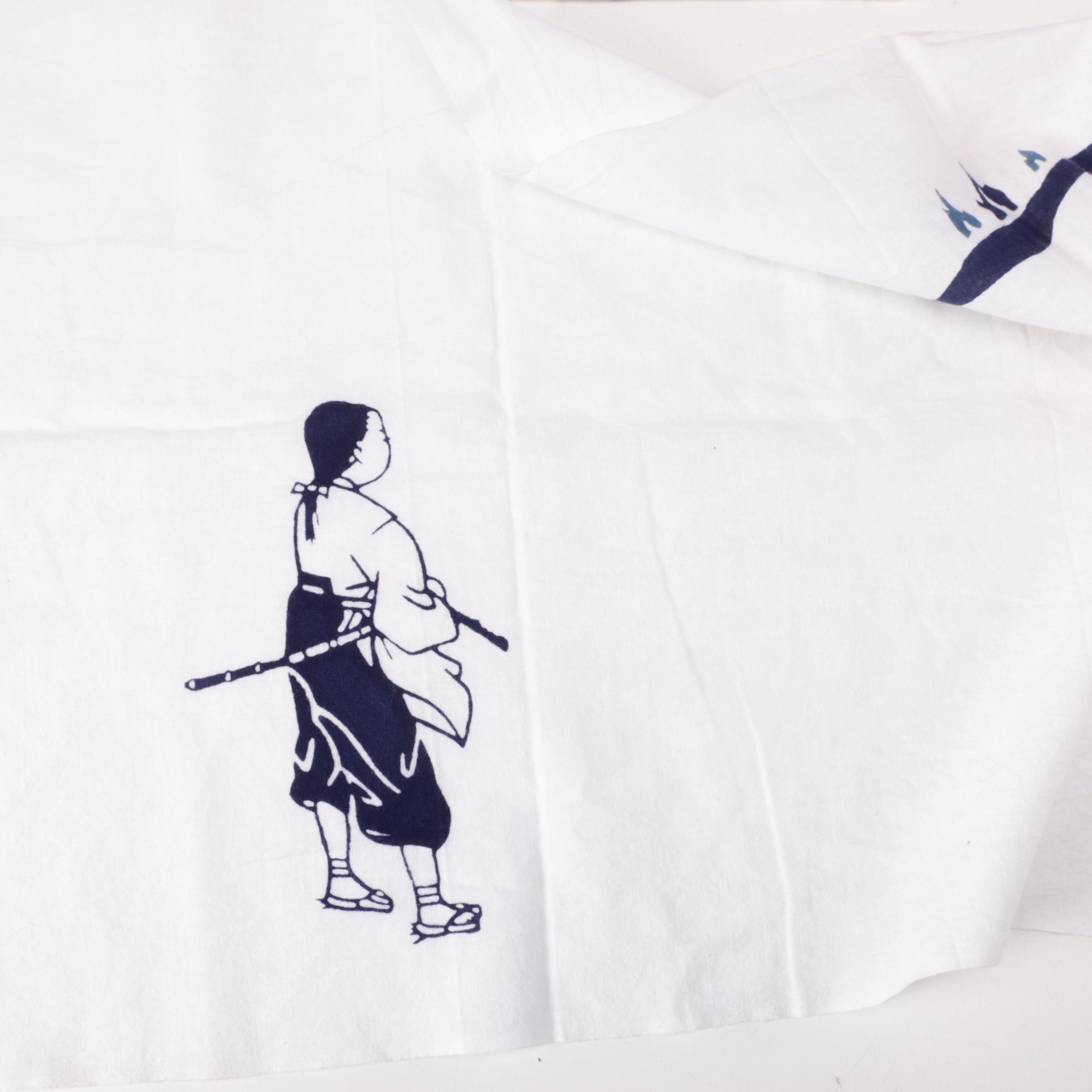 Chinese Calligraphy Brush Holder, Brushes, Lanterns, Wood Puppet Head and Fabric