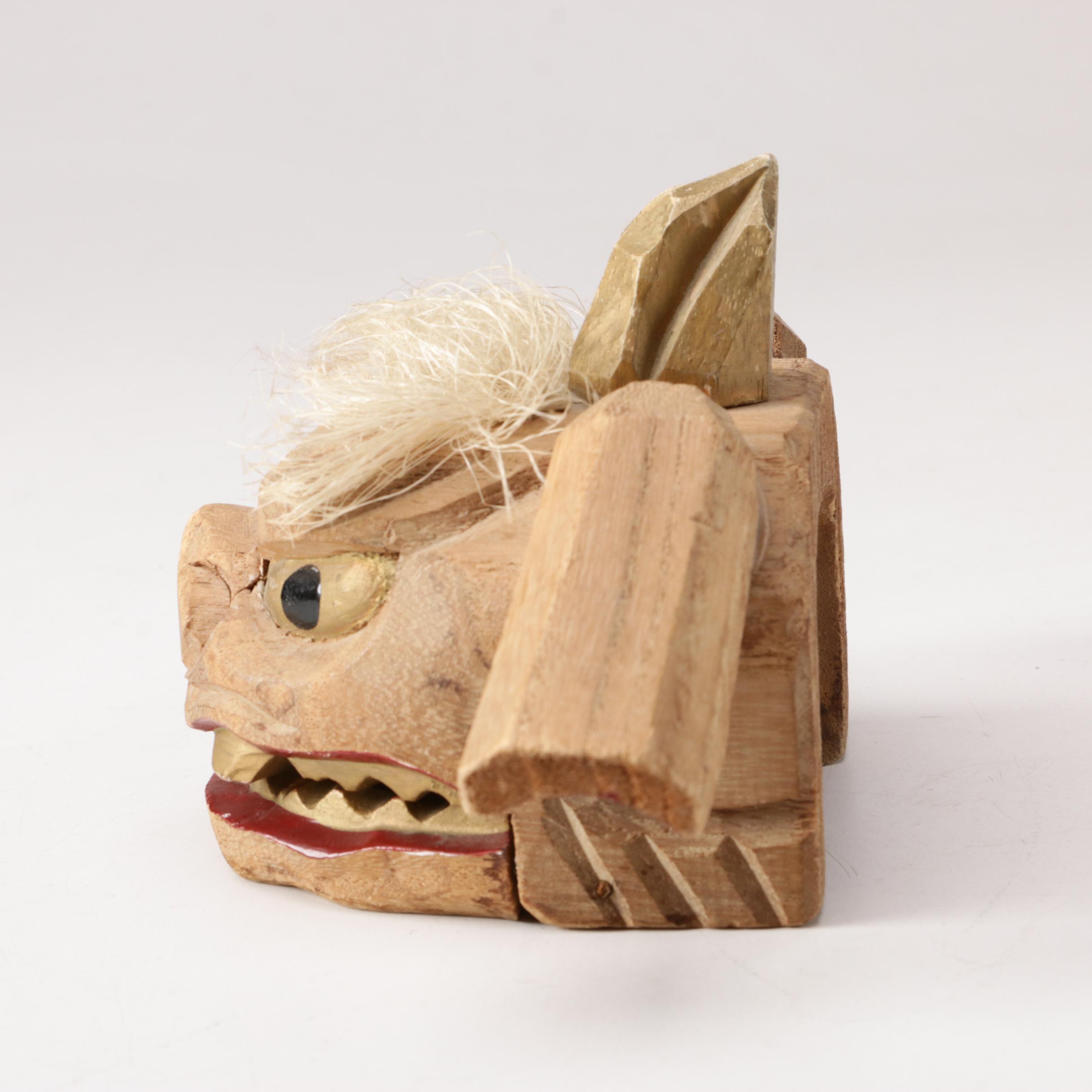 Chinese Calligraphy Brush Holder, Brushes, Lanterns, Wood Puppet Head and Fabric