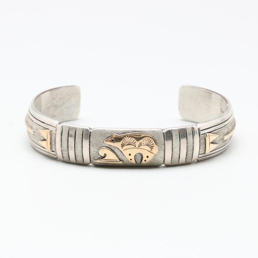 Emer Thompson Navajo Diné Sterling Silver and 14K Yellow Gold Cuff Bracelet