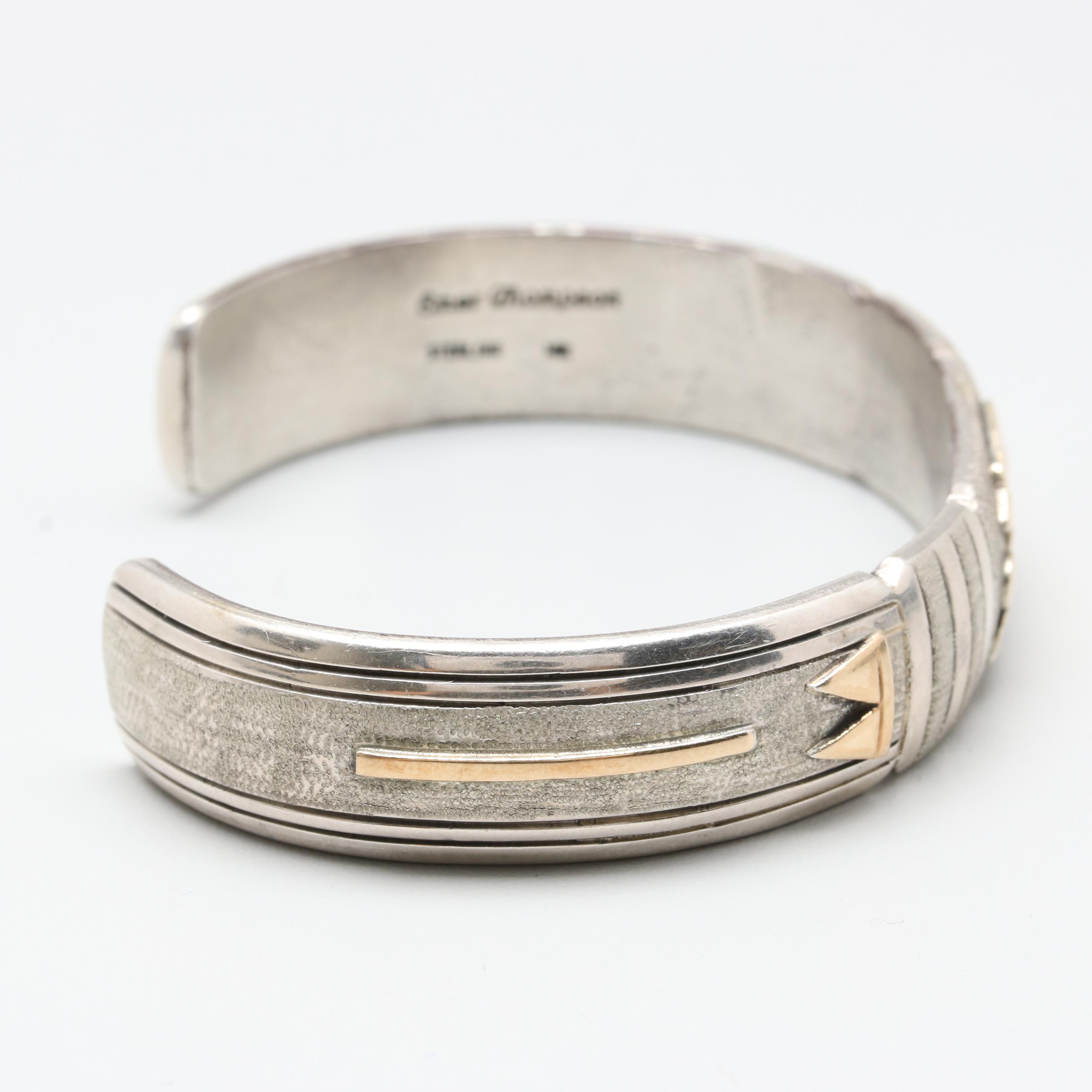 Emer Thompson Navajo Diné Sterling Silver and 14K Yellow Gold Cuff Bracelet