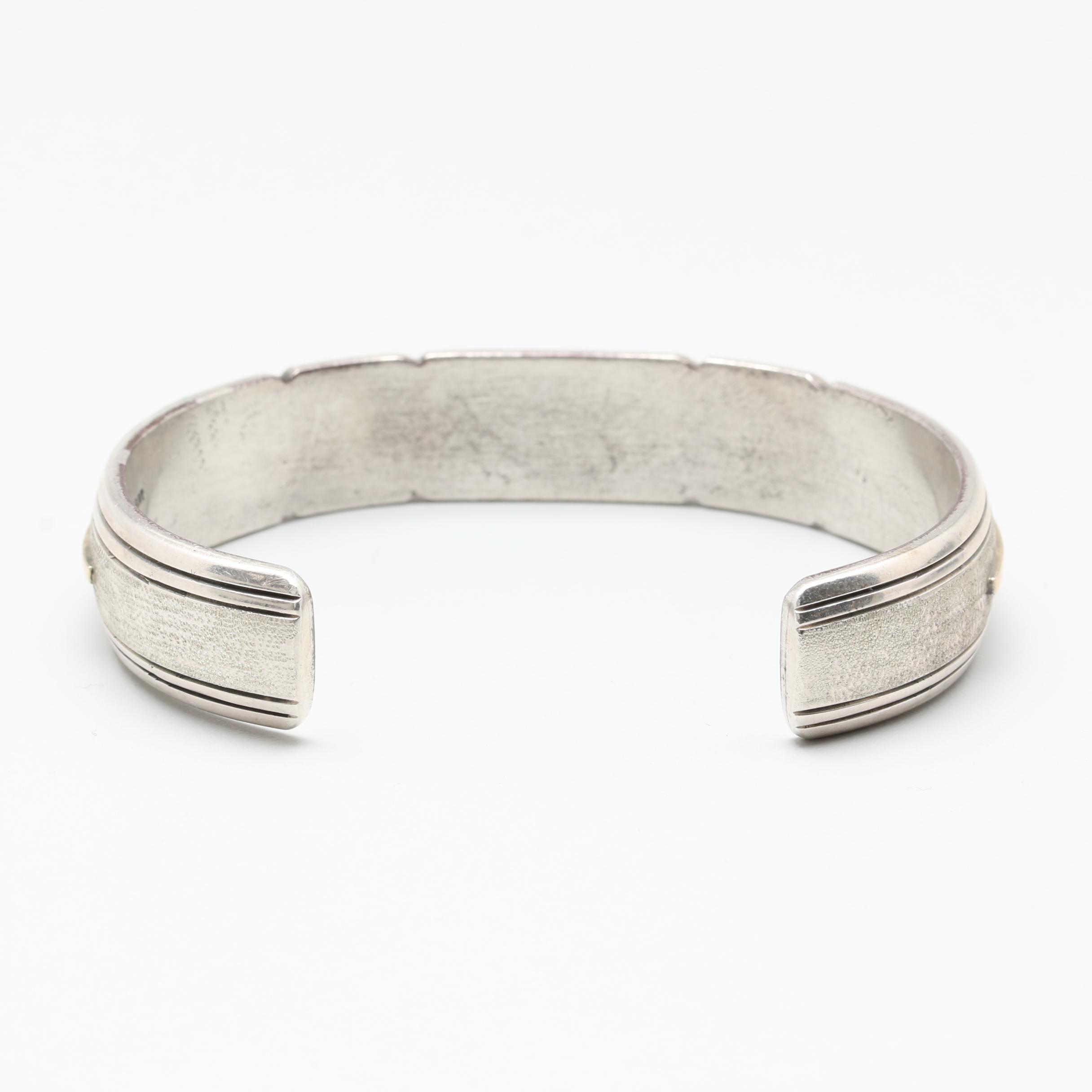 Emer Thompson Navajo Diné Sterling Silver and 14K Yellow Gold Cuff Bracelet