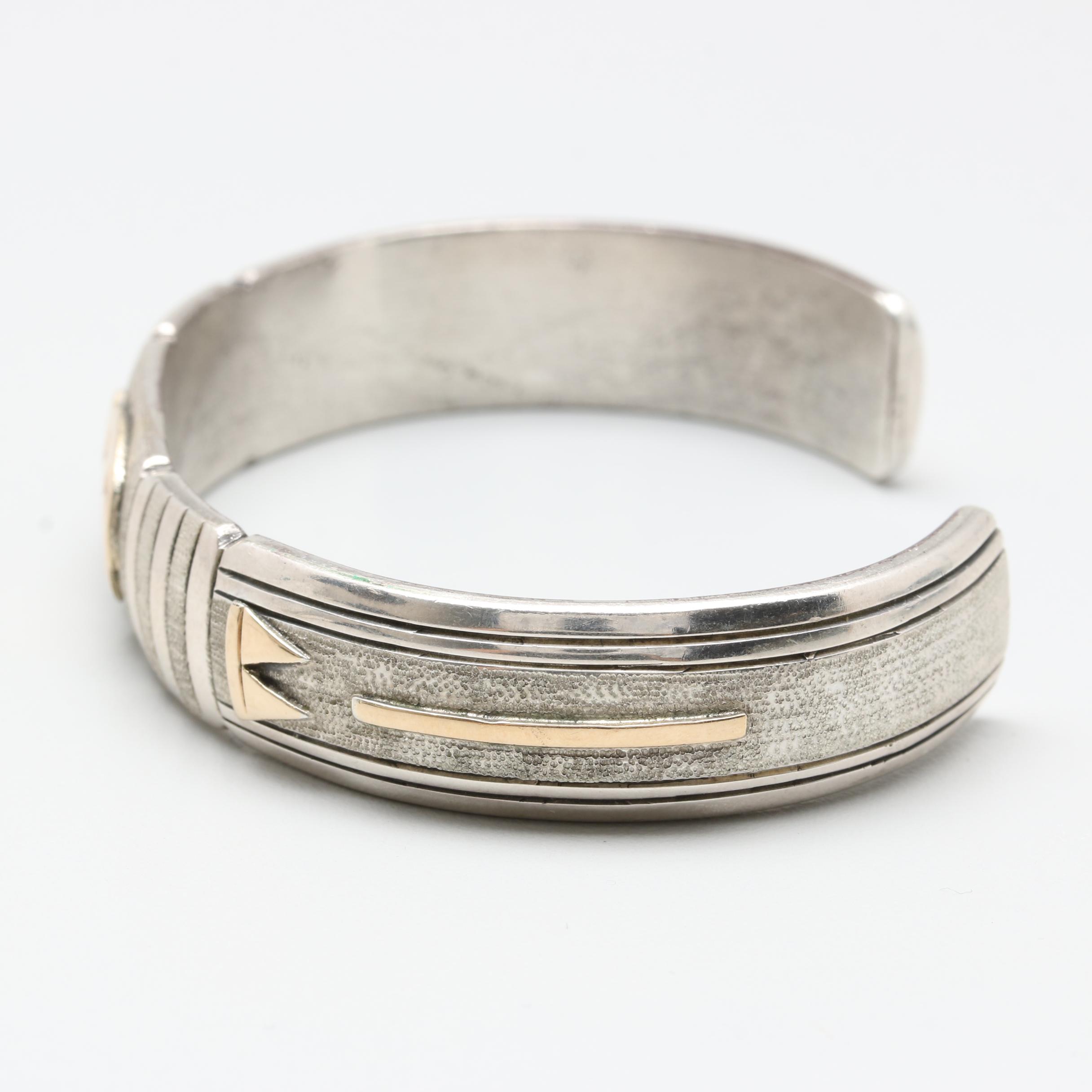 Emer Thompson Navajo Diné Sterling Silver and 14K Yellow Gold Cuff Bracelet