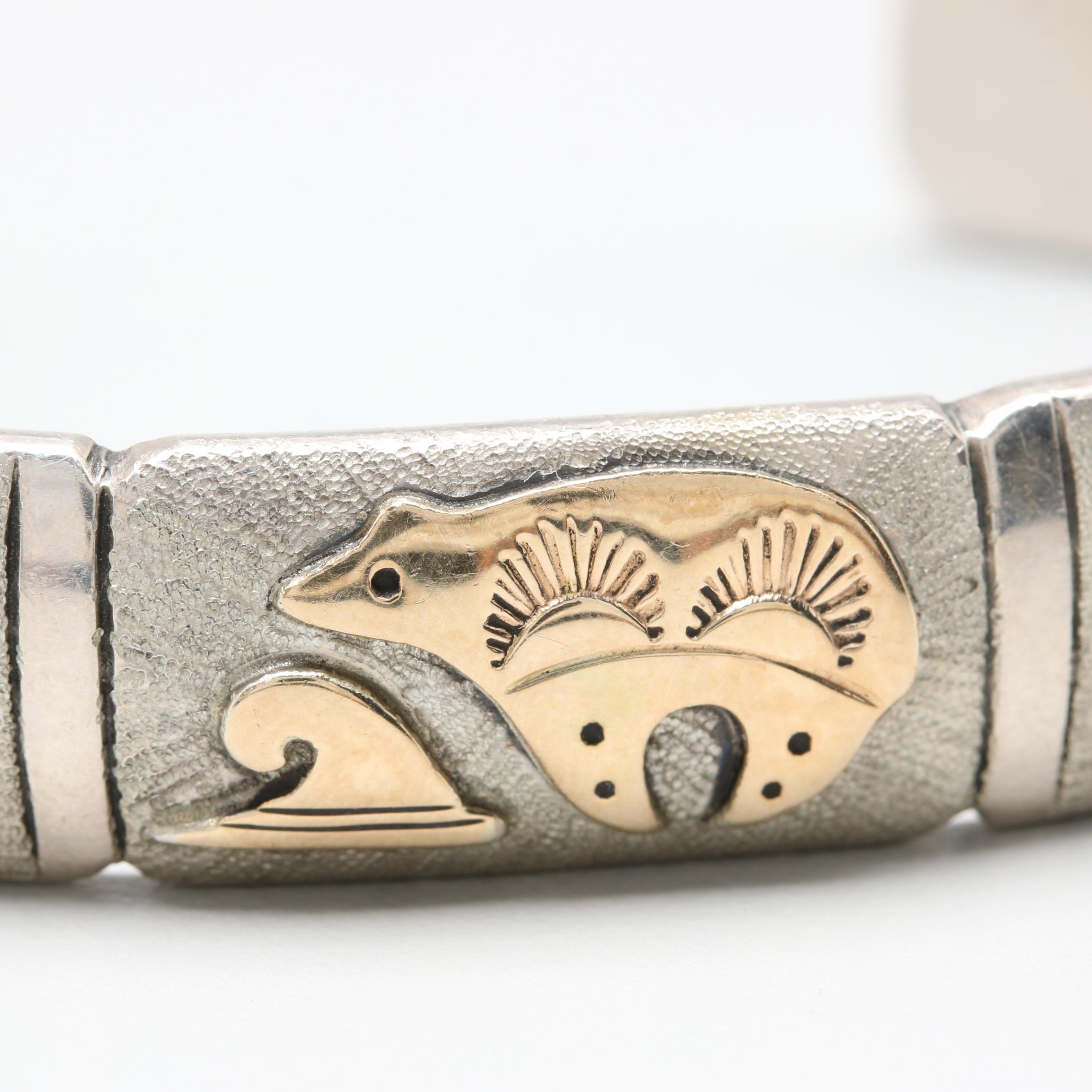 Emer Thompson Navajo Diné Sterling Silver and 14K Yellow Gold Cuff Bracelet