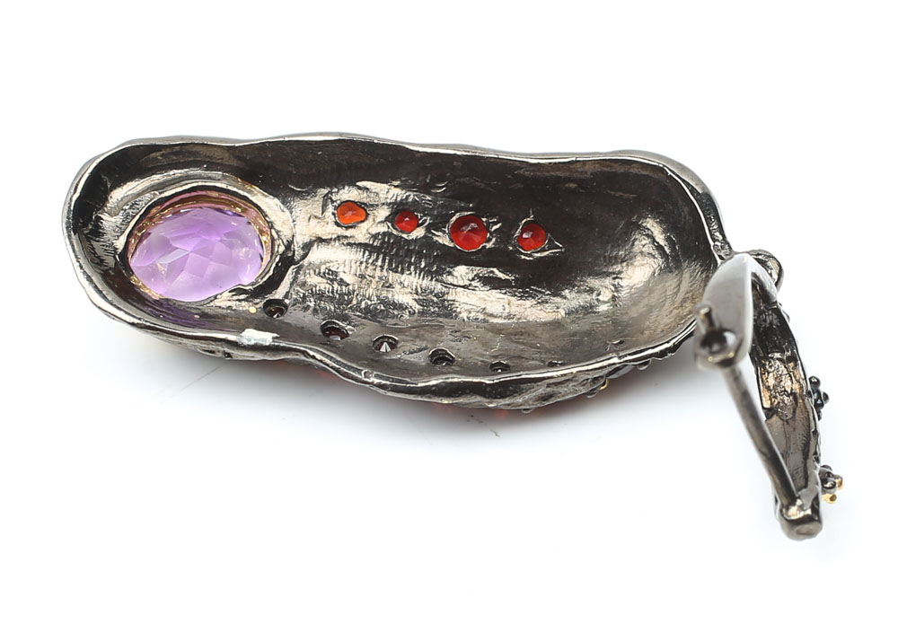 Sterling Silver 2.20 CTW Amethyst and 1.76 CTW Garnet Earrings with Gold Wash