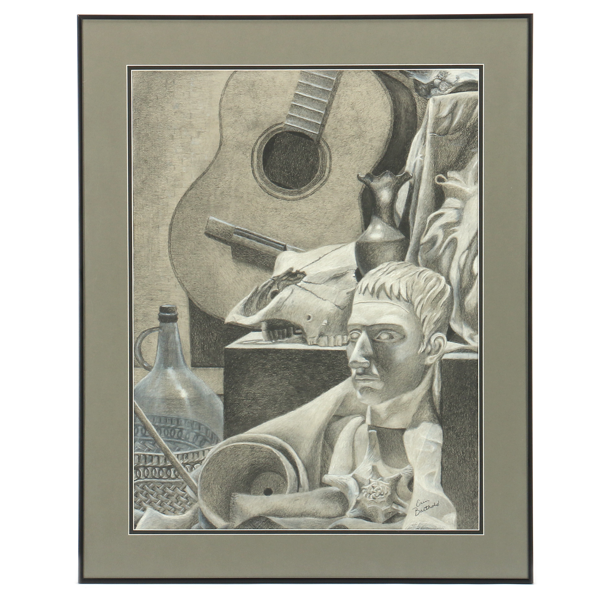 Erin Barthold Original Black and White Drawing on Paper of Still Life