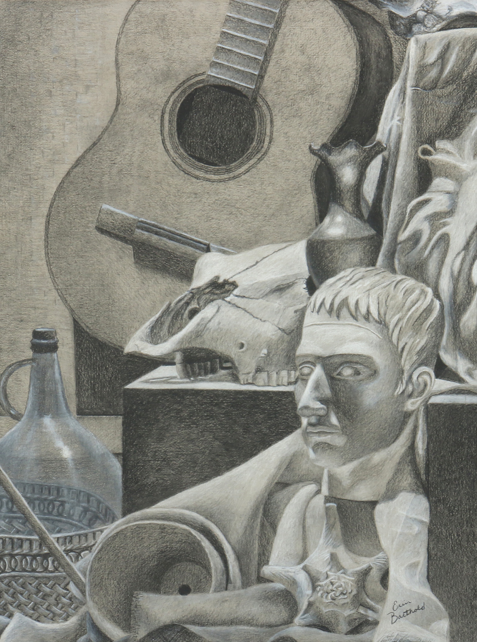 Erin Barthold Original Black and White Drawing on Paper of Still Life