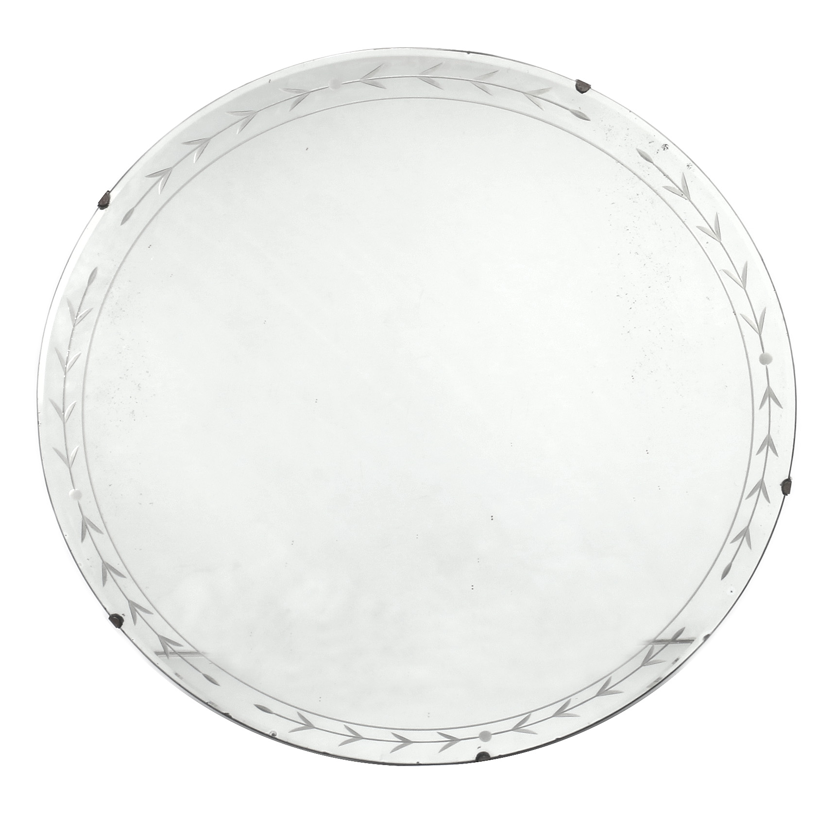 Vintage Round Wall Mirror with Beveled Edge and Etched Border
