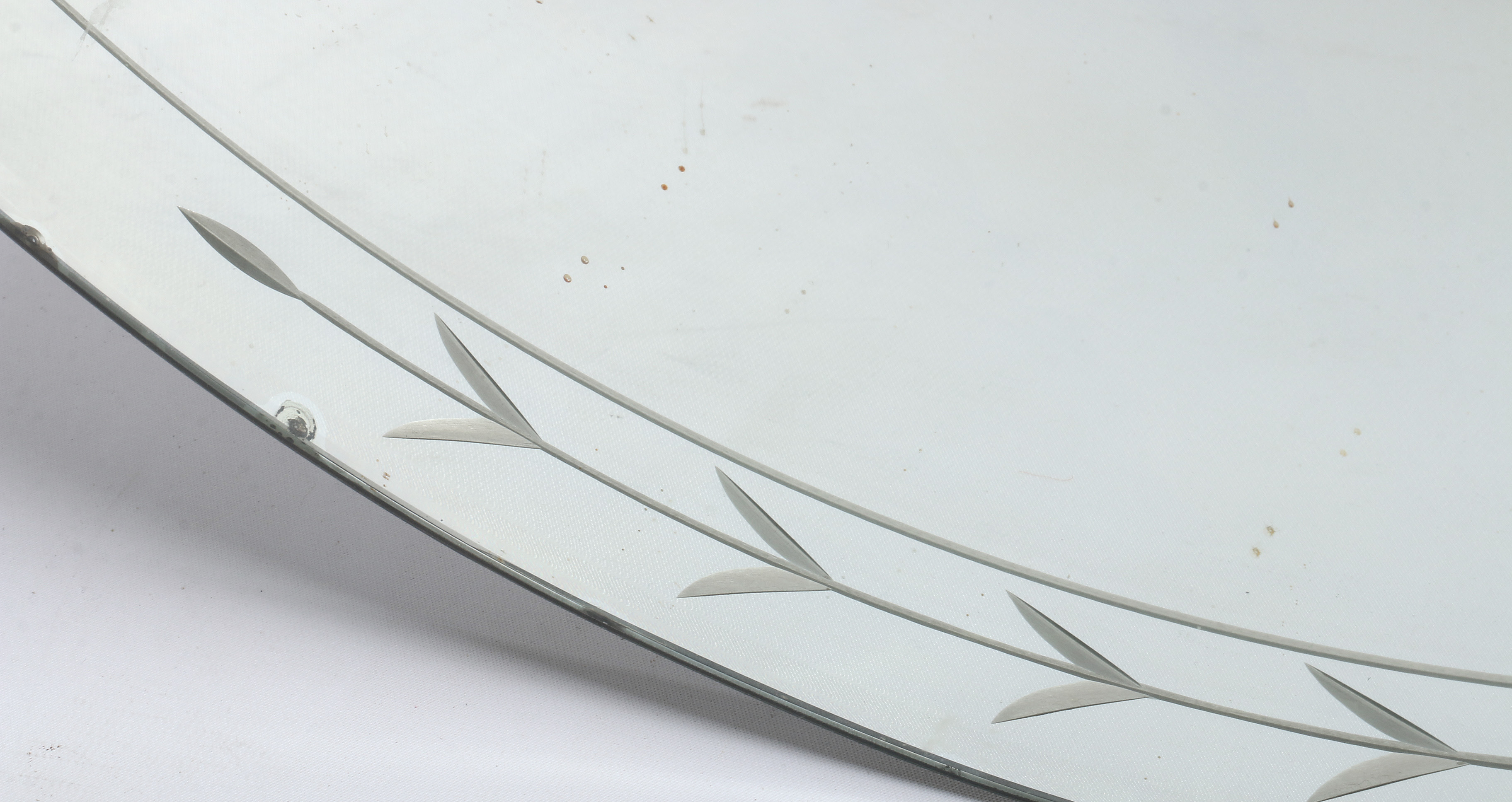 Vintage Round Wall Mirror with Beveled Edge and Etched Border