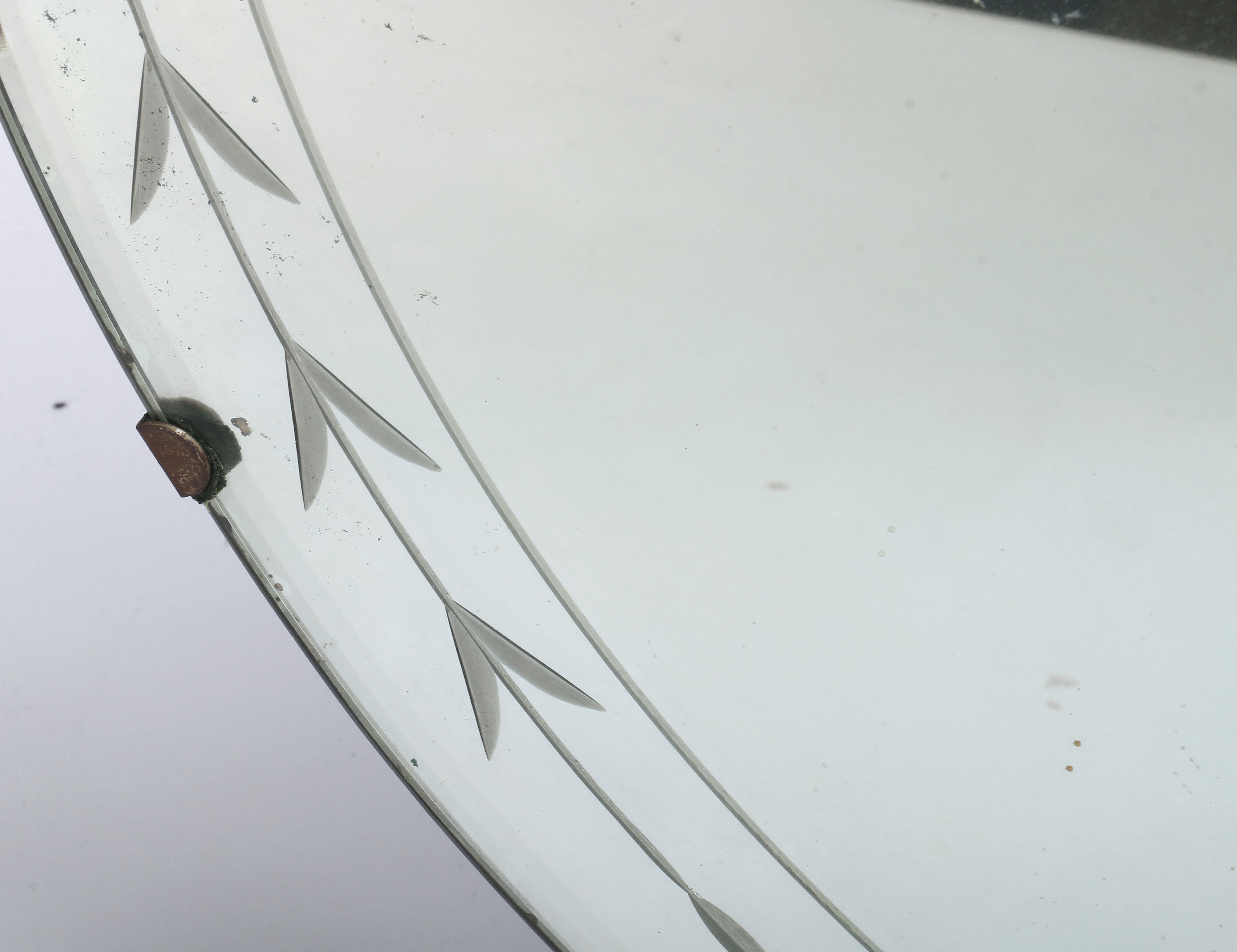 Vintage Round Wall Mirror with Beveled Edge and Etched Border