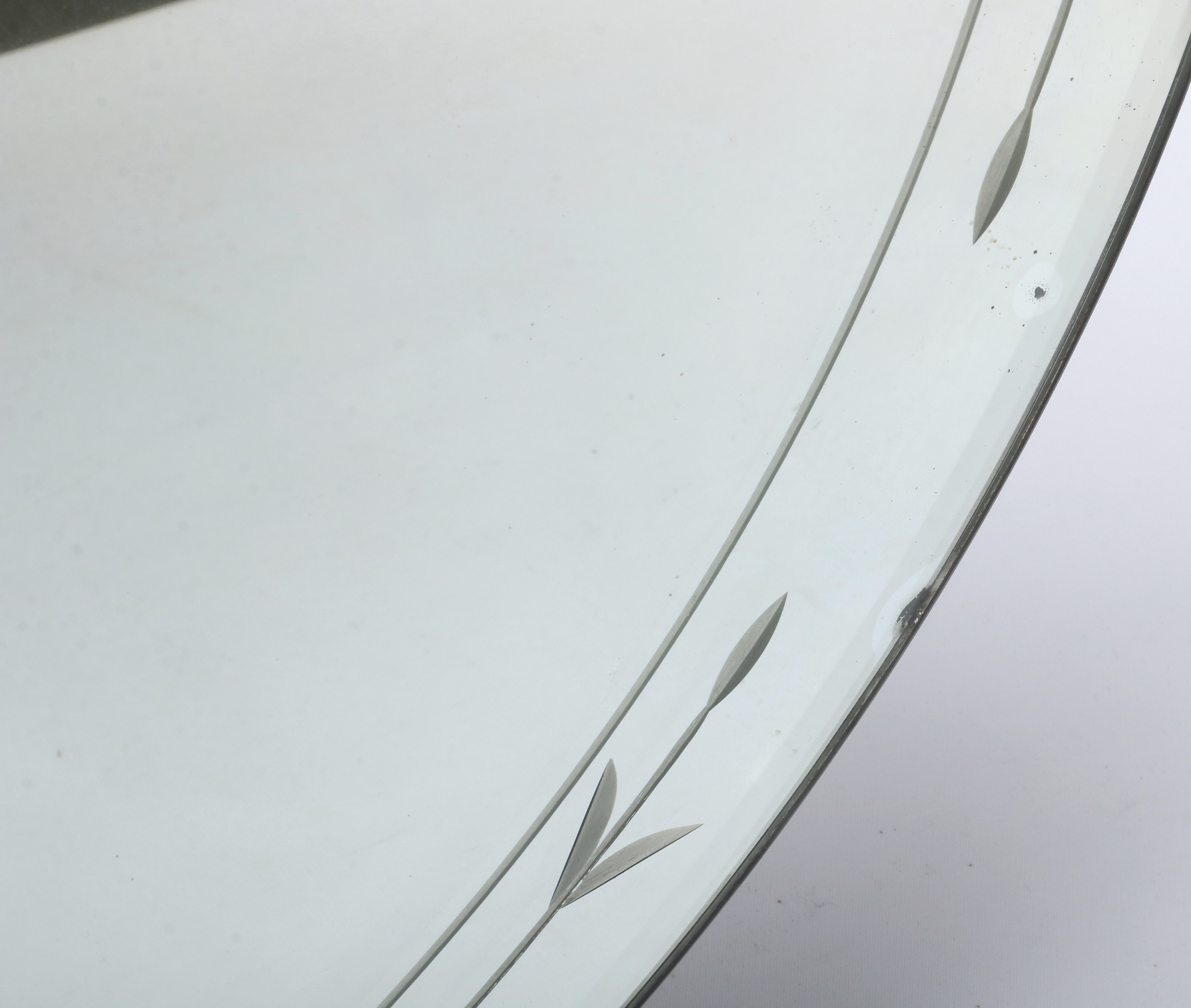 Vintage Round Wall Mirror with Beveled Edge and Etched Border