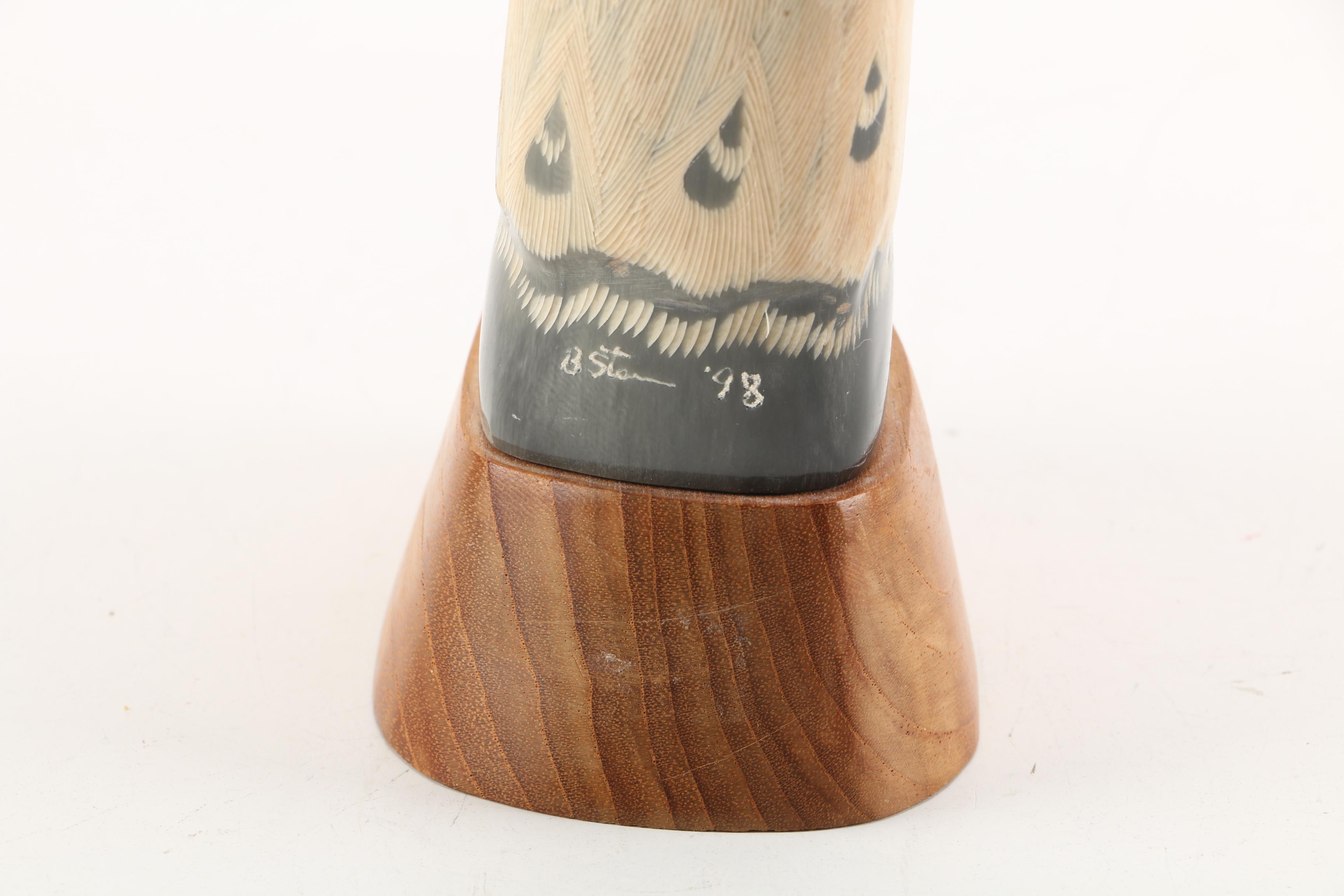 Peacock Carving on Water Buffalo Horn