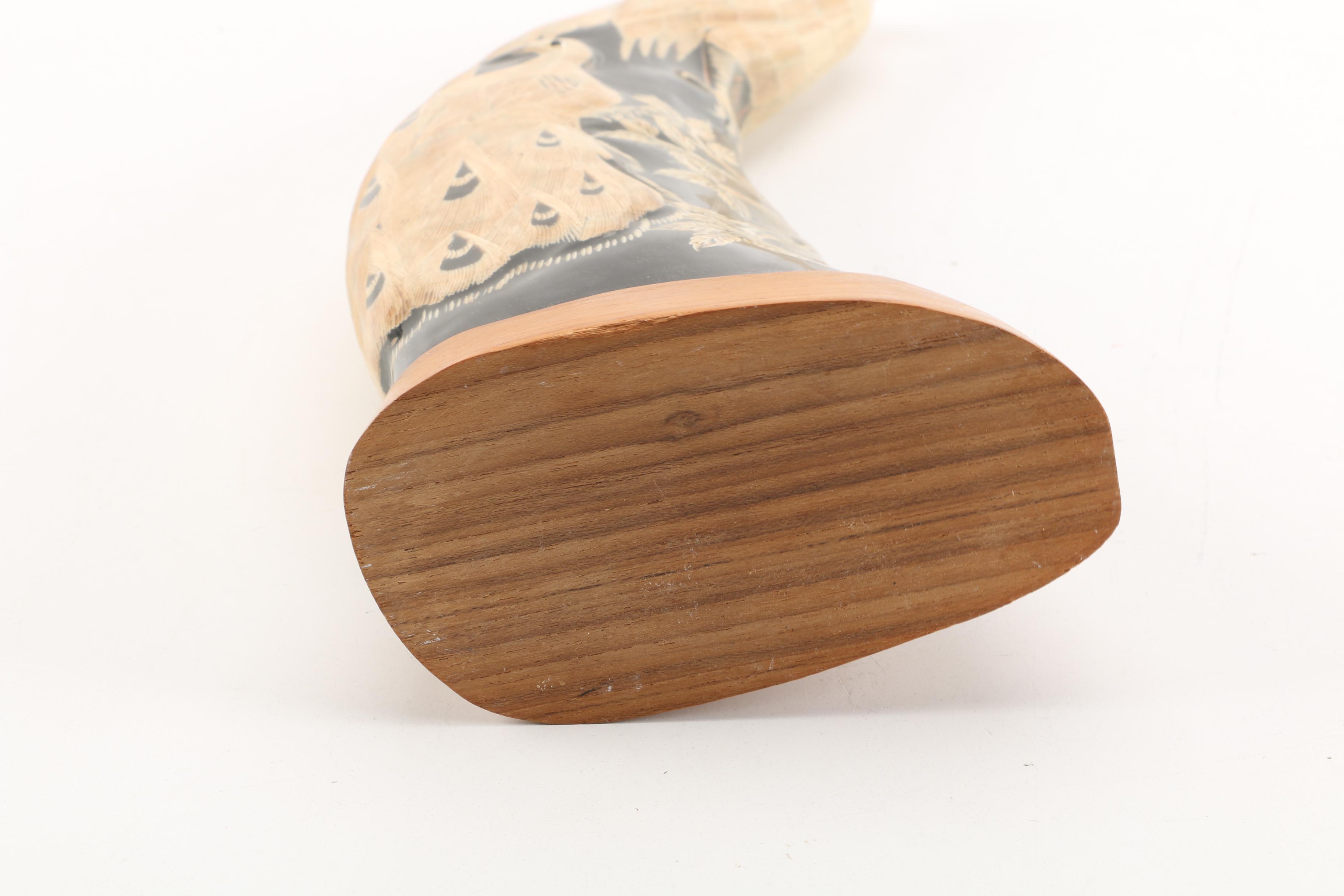 Peacock Carving on Water Buffalo Horn