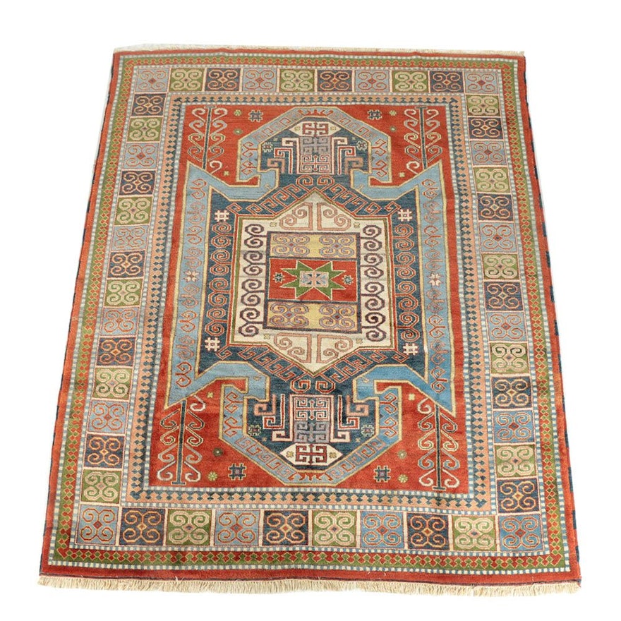 Hand-Knotted Indo-Caucasian Kazak Sevan Wool Area Rug