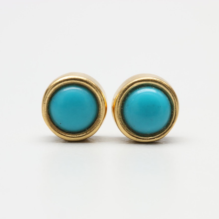 14K Yellow Gold Imitation Turquoise Stud Earrings