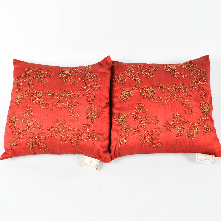 Waterford Beaded Red Silk Accent Pillows