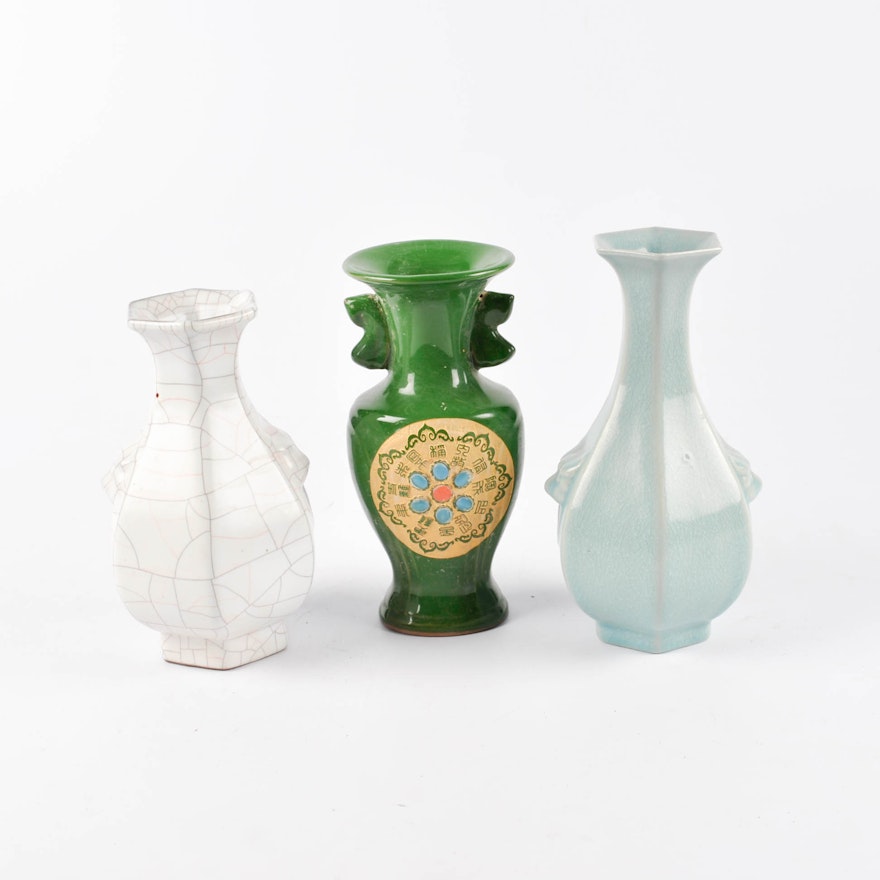 Chinese Decorative Ceramic Vases Including Replica Guan Ware
