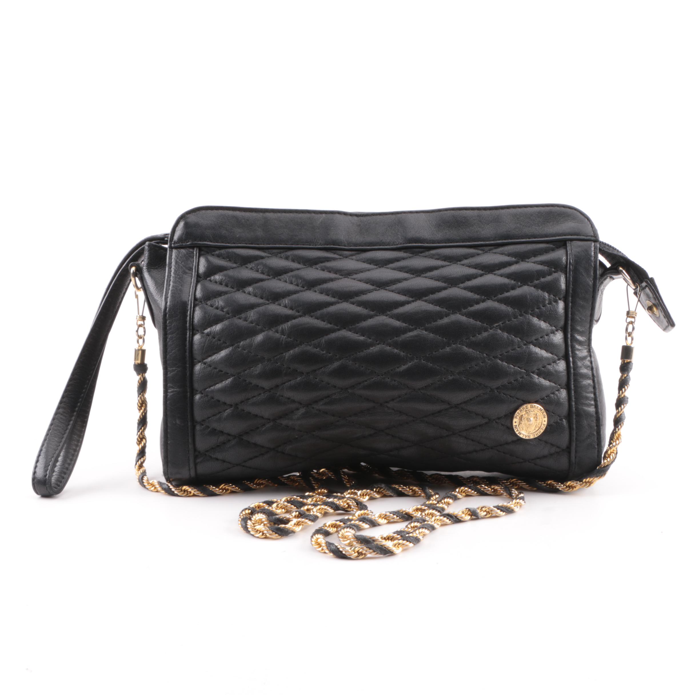 Vintage Pierre Balmain Black Quilted Leather Crossbody Bag