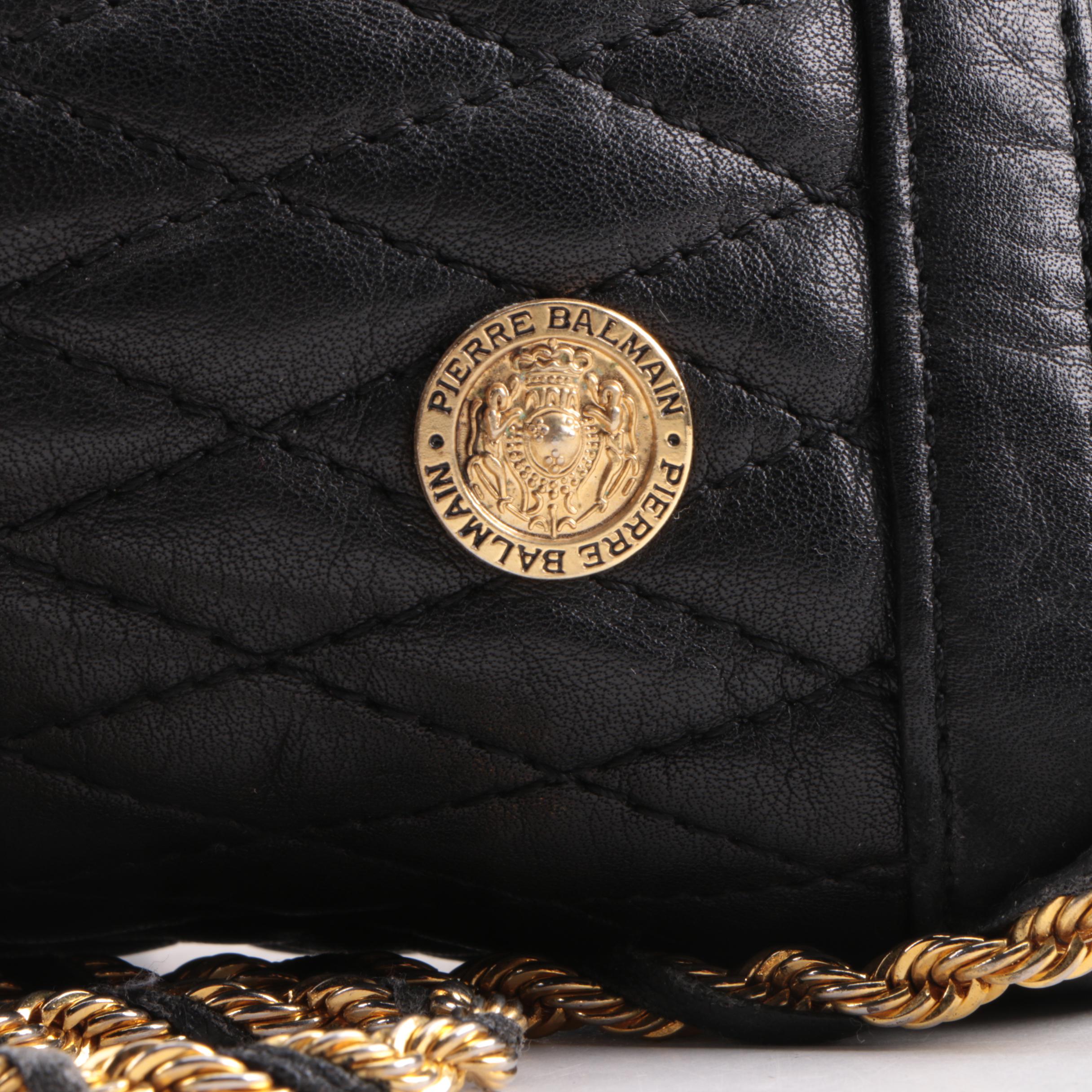 Vintage Pierre Balmain Black Quilted Leather Crossbody Bag