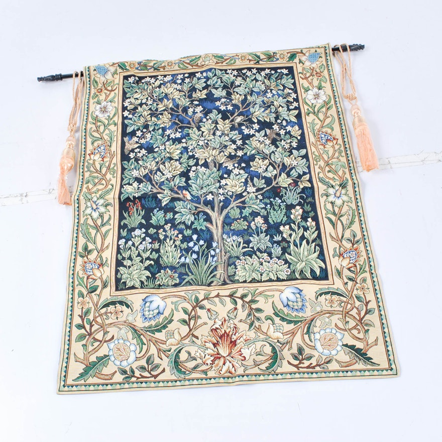 Machine Made Flowering Tree Tapestry