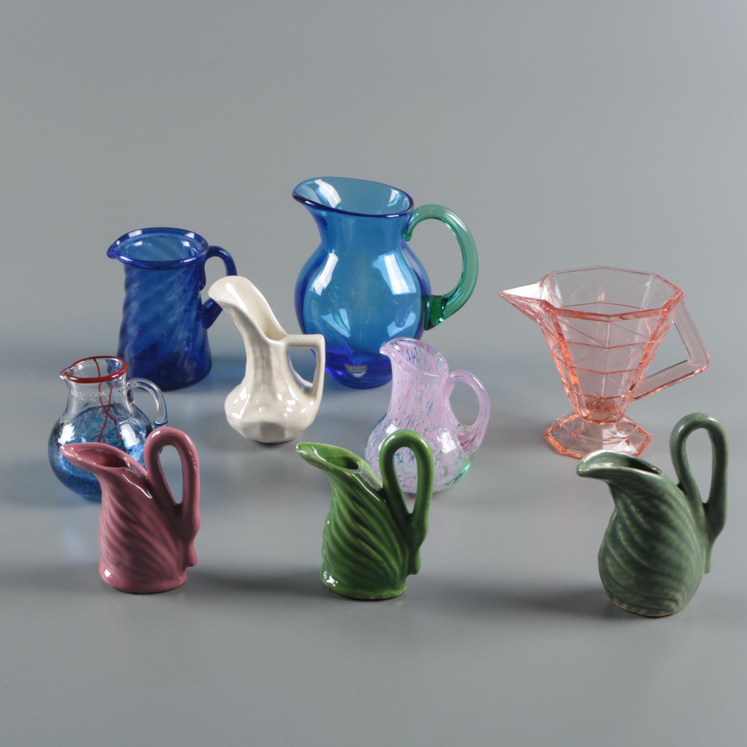 Pitchers Including Kosta Boda and Orrefors Art Glass
