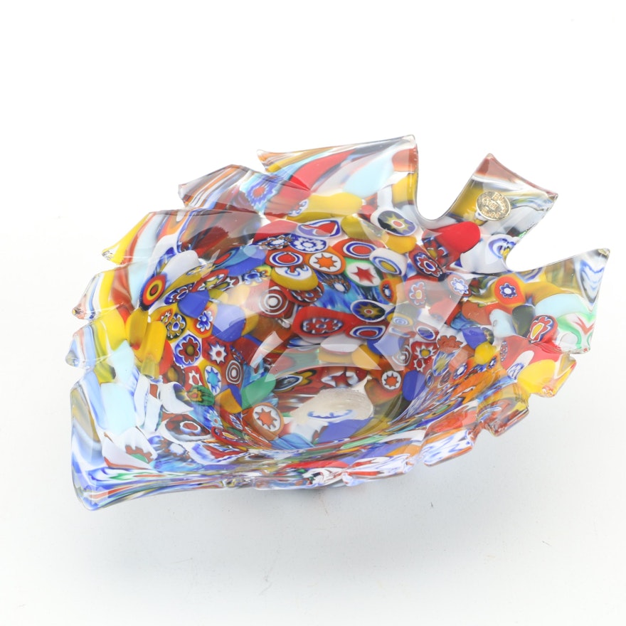 Baccerini Millefiori Art Glass Leaf Shaped Bowl