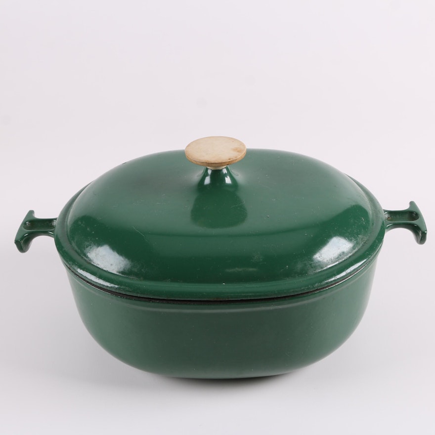 Vintage Le Creuset Green Enameled Cast Iron Dutch Oven