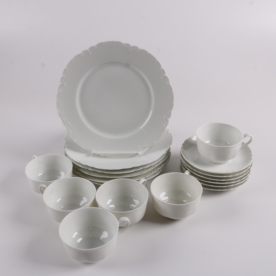 Vintage Haviland Whiteware Porcelain Salad Plates, Cups, and Saucers