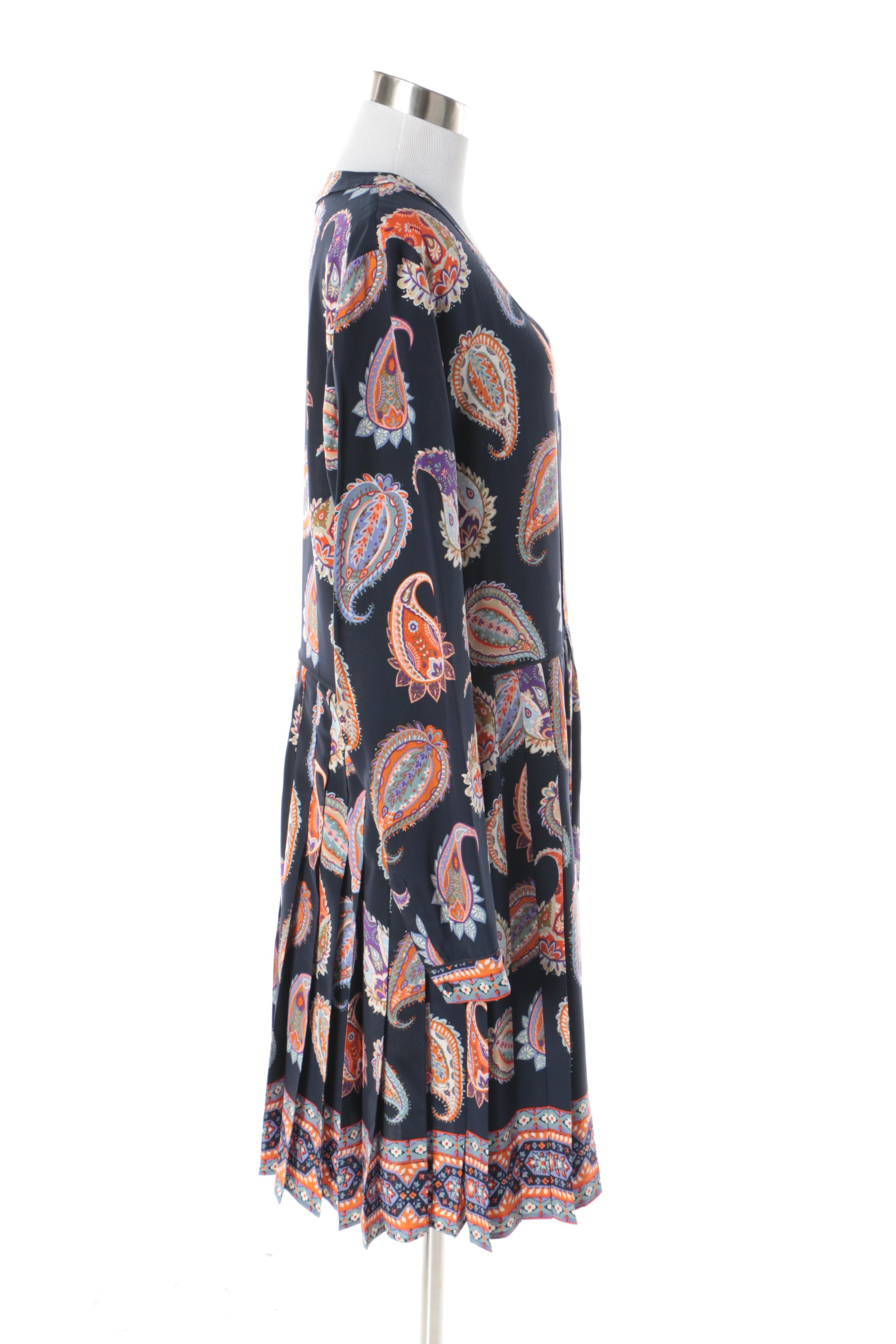 Tory Burch Navy Blue Boteh Pattern Silk Dress