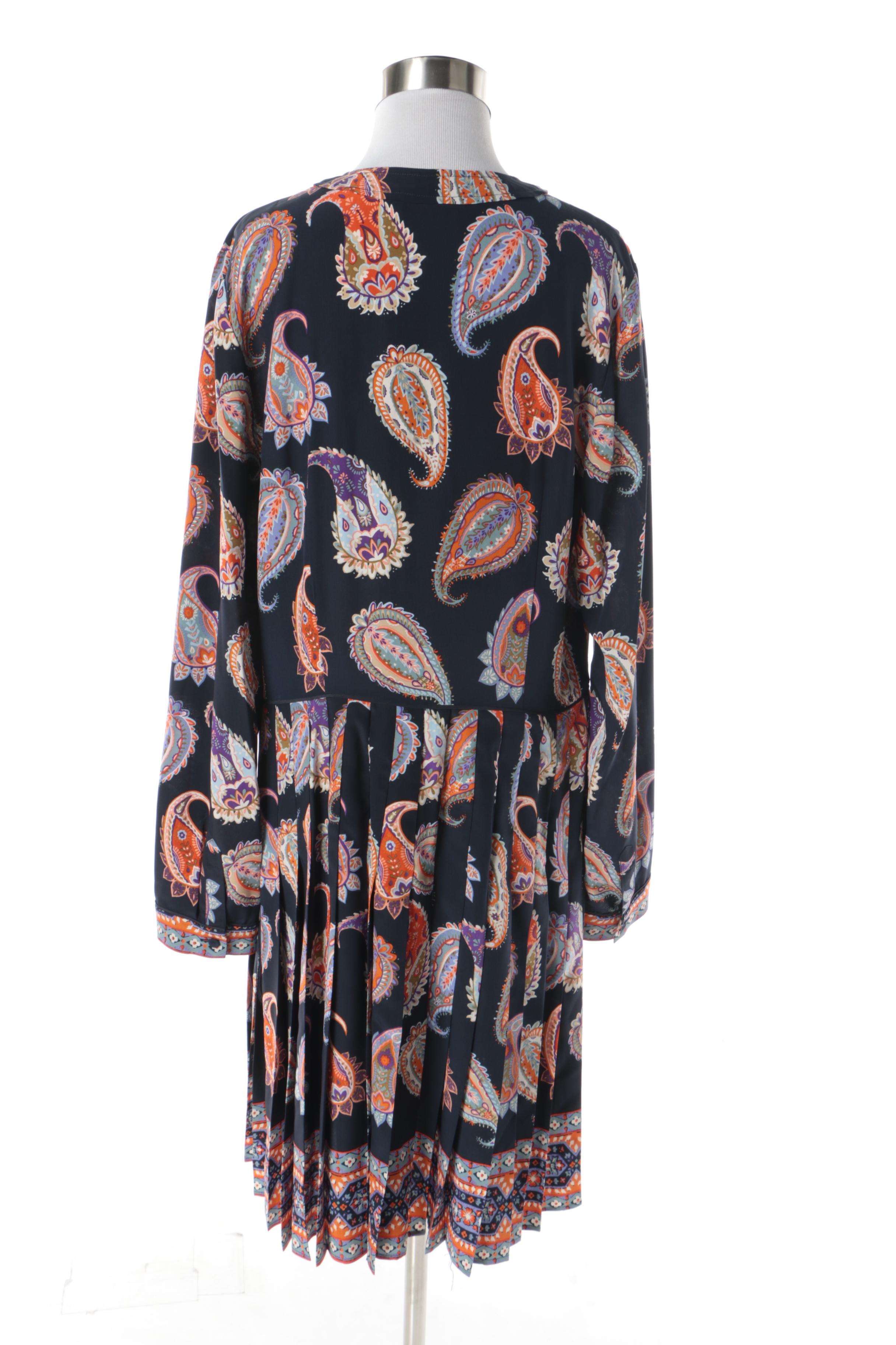 Tory Burch Navy Blue Boteh Pattern Silk Dress