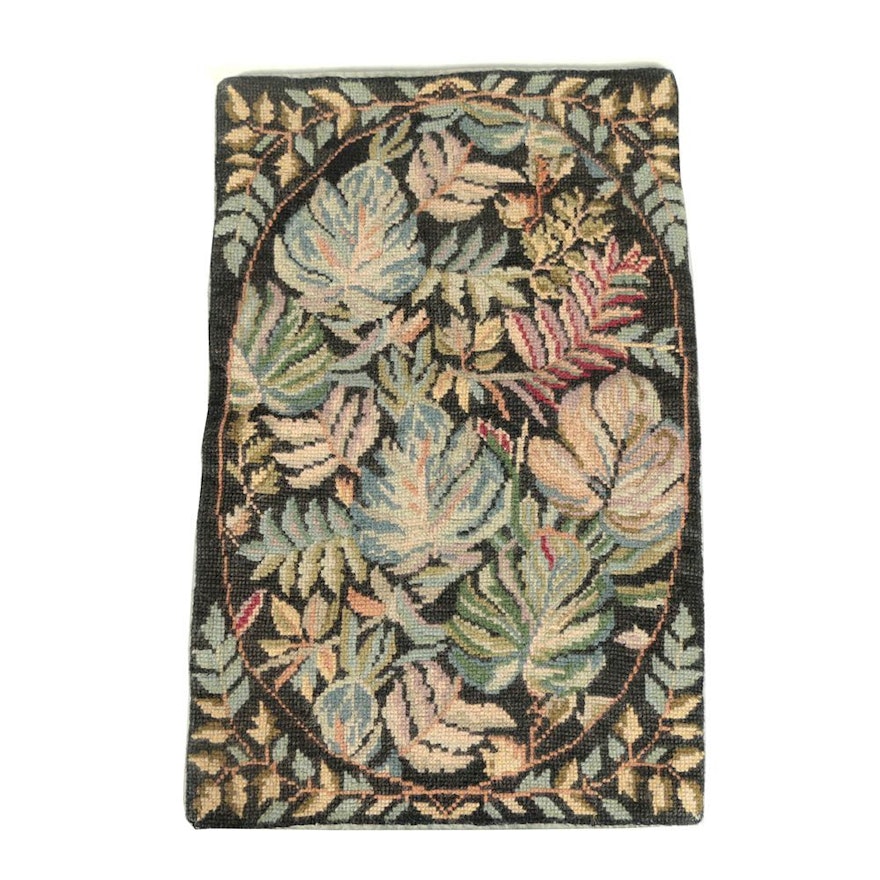 Needlepoint Foliate Themed Wool Accent Rug